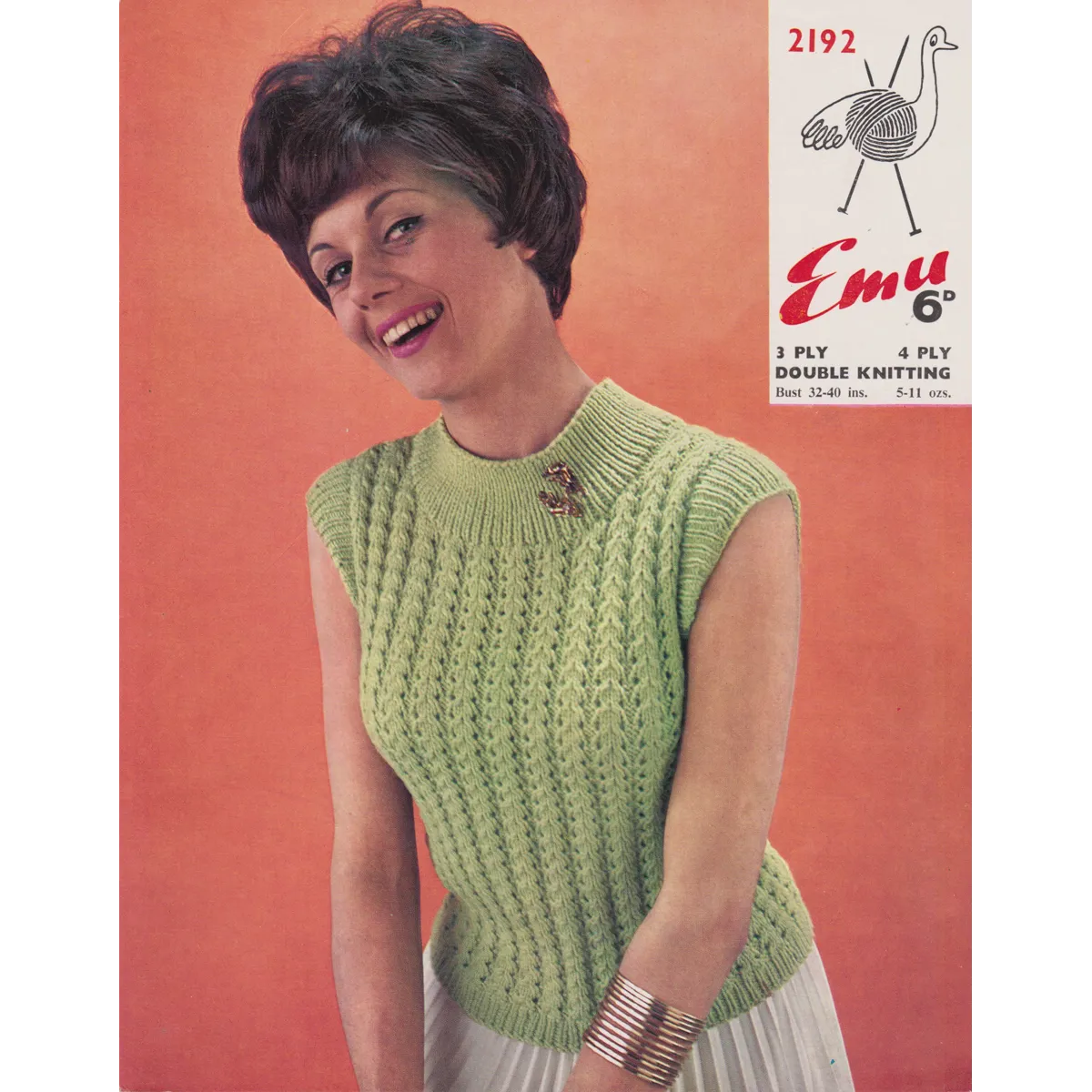 EMU2192 - WOMAN'S VINTAGE SLEEVELESS TOP IN 3PLY, 4PLY OR DK - PDF KNITTING PATTERN