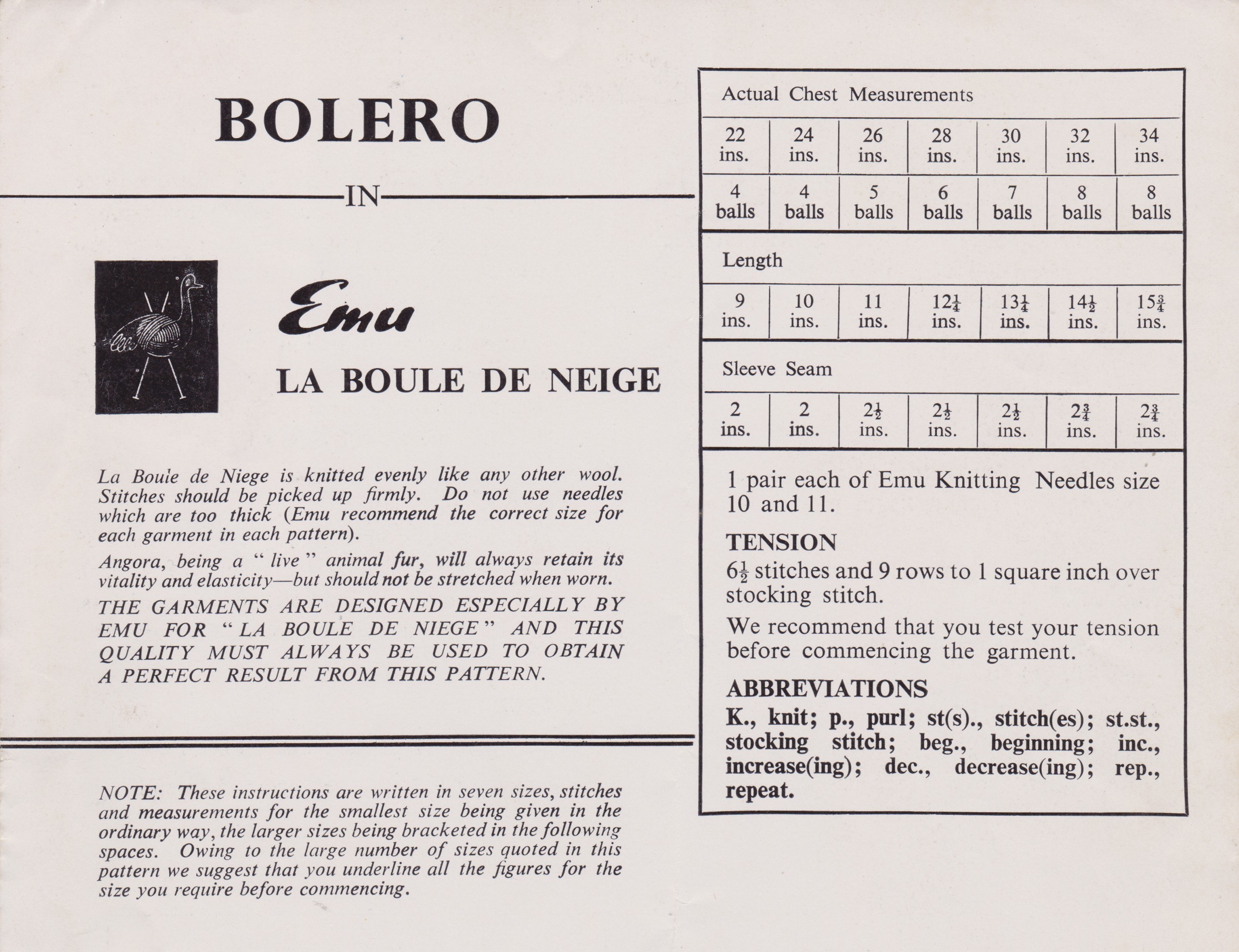 EMU6019 - GIRL'S BOLERO KNITTING PATTERN PDF