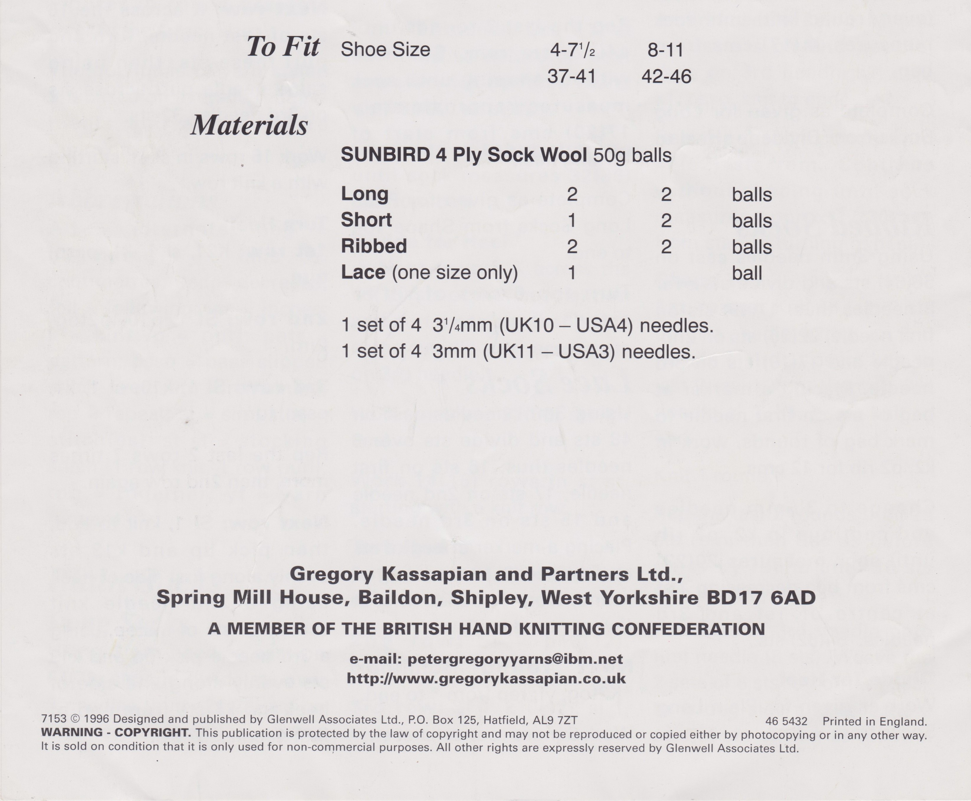 GREGORYEX0065 - 4 STYLES SOCKS IN TWO SIZES IN 4 PLY YARN - PDF KNITTING PATTERN