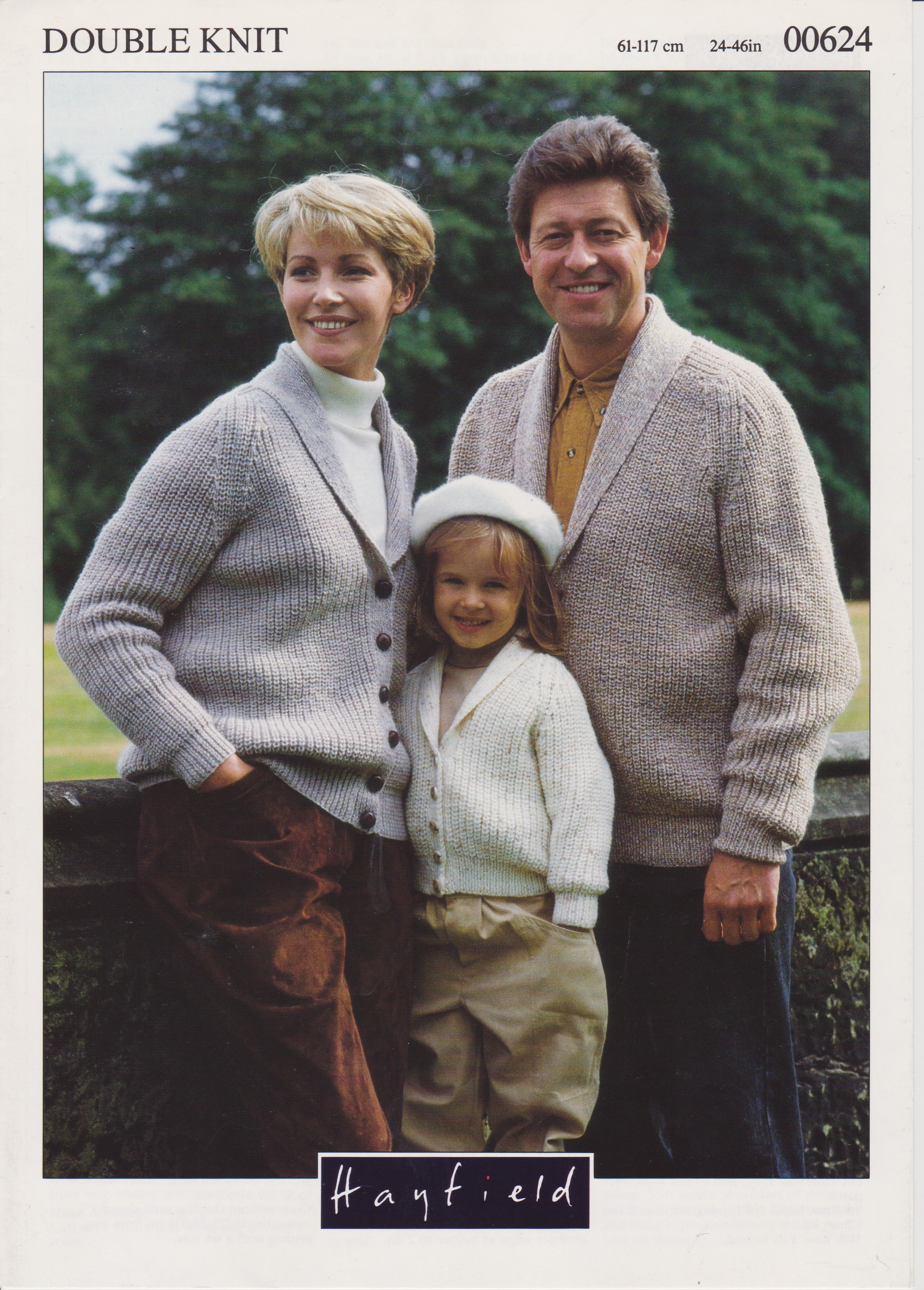 HAYFIELD00624 - FAMILY SIZES SHAWL NECK JACKETS IN DK - PDF KNITTING PATTERN