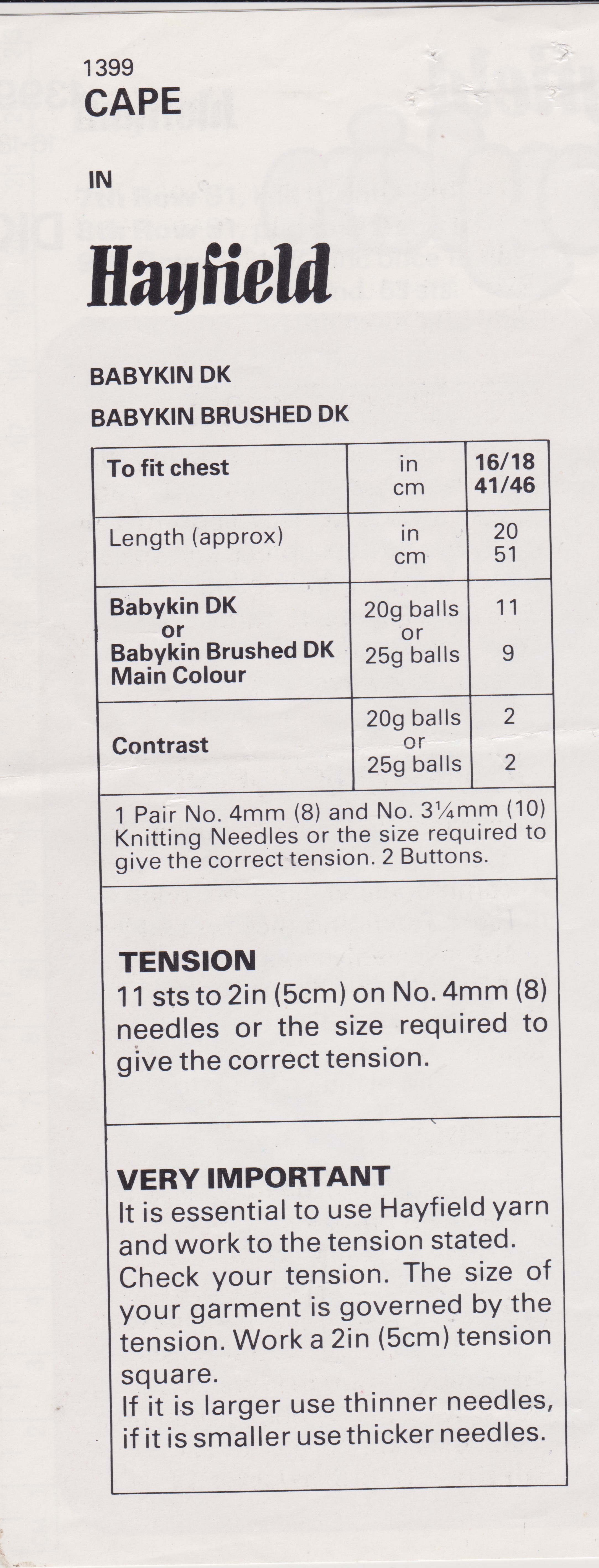 HAYFIELD1399 - BABY HOODED SHAWL KNITTING PATTERN PDF