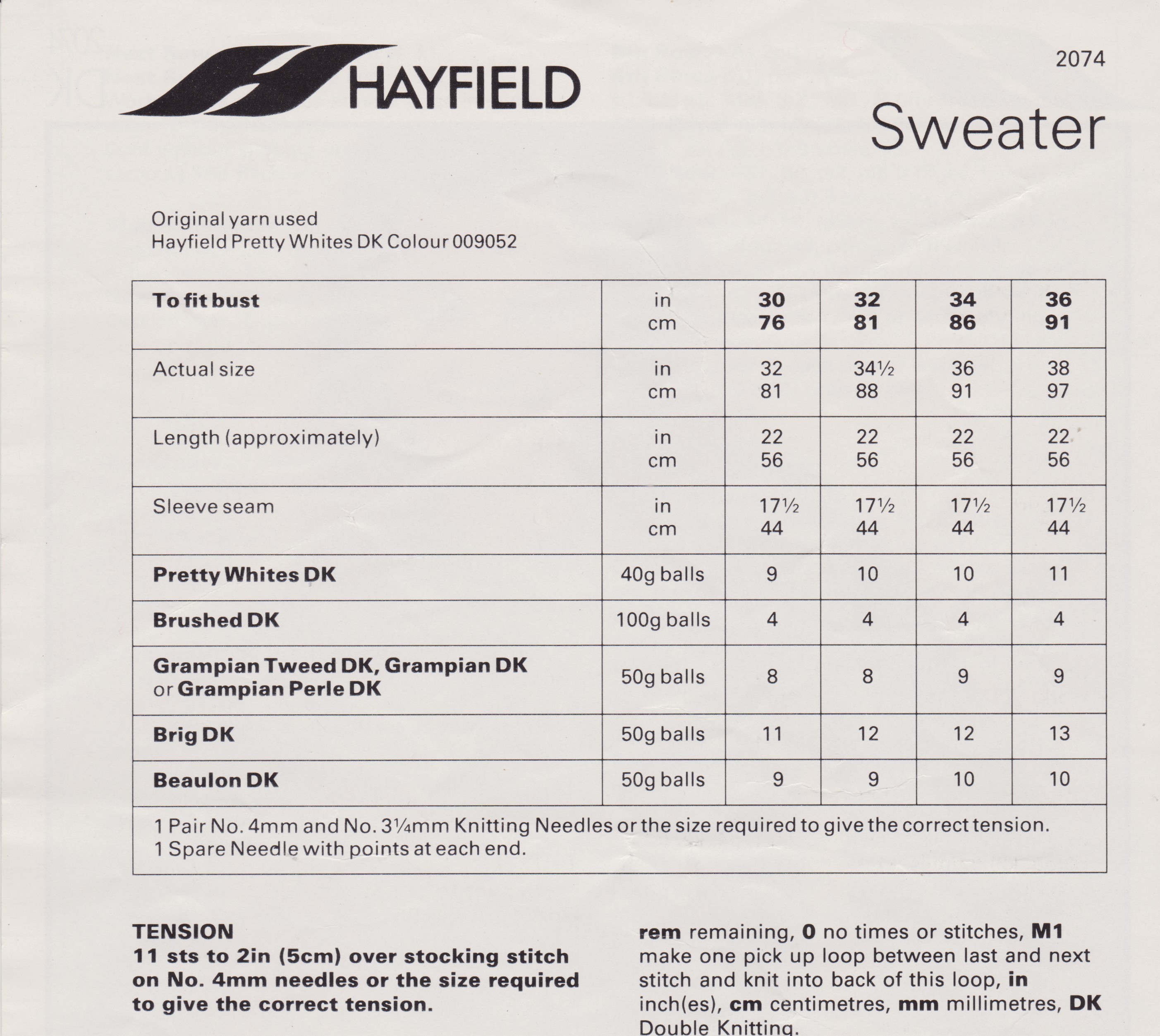 HAYFIELD2074 - WOMAN'S PATTERNED ROUND NECK SWEATER IN DK - PDF KNITTING PATTERN
