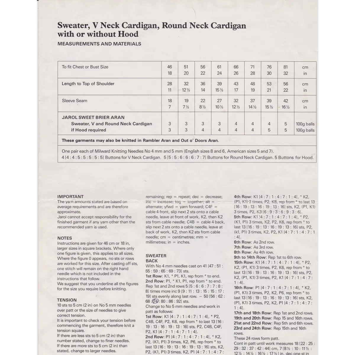 JAROL425 - CHILD'S ARAN SWEATER, CARDIGAN AND HOODED JACKET - PDF KNITTING PATTERN