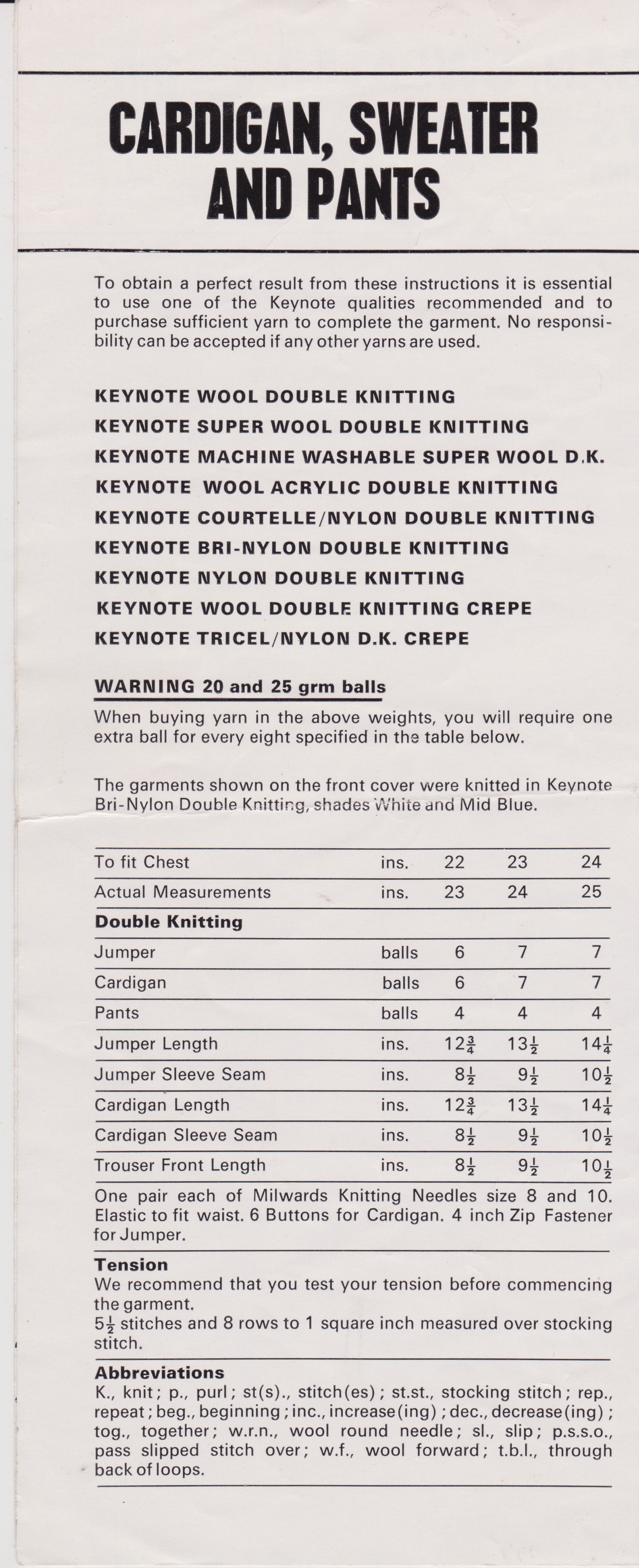 KEYNOTE106 - INFANT SWEATER, CARDIGAN AND PANTS SET - PDF KNITTING PATTERN