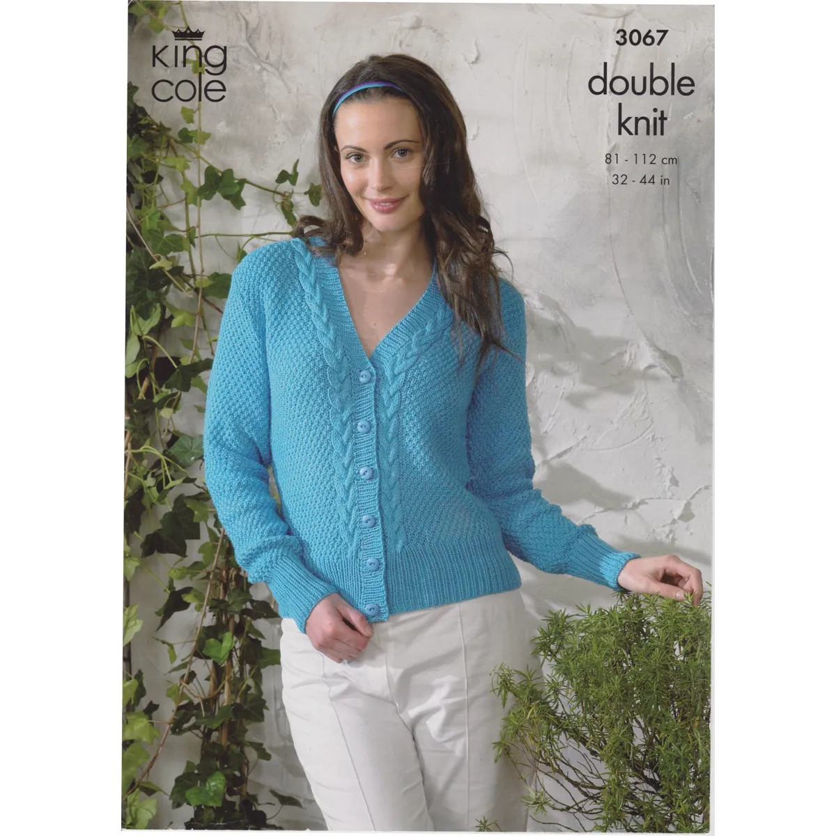 KINGCOLE3067 - WOMAN'S V NECK CABLE CARDIGAN AND SWEATER IN DOUBLE KNITTING - PDF KNITTING PATTERN