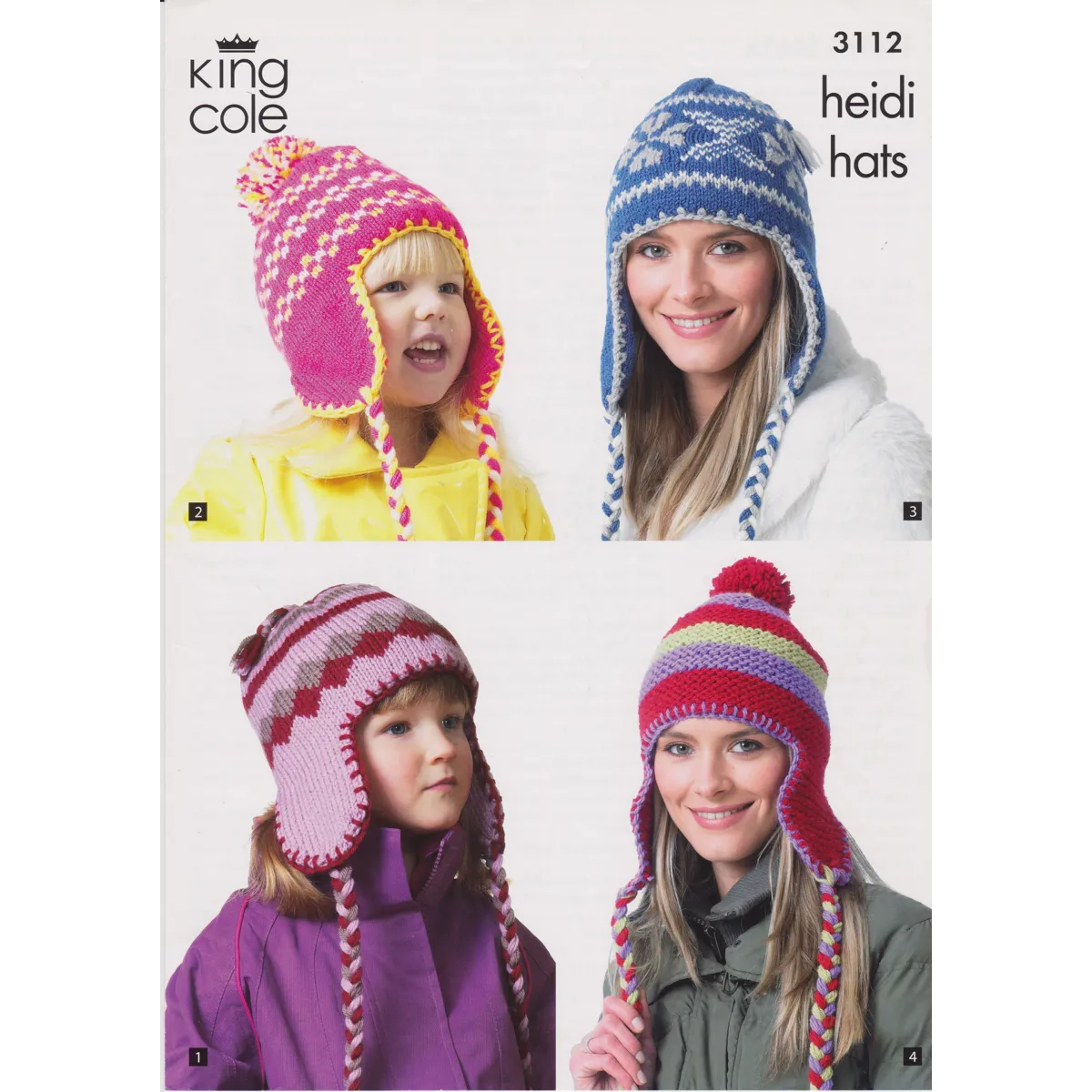 KINGCOLE3112 - WOMAN AND GIRL HEIDI HATS IN DK, CHUNKY AND ARAN - PDF KNITTING PATTERN