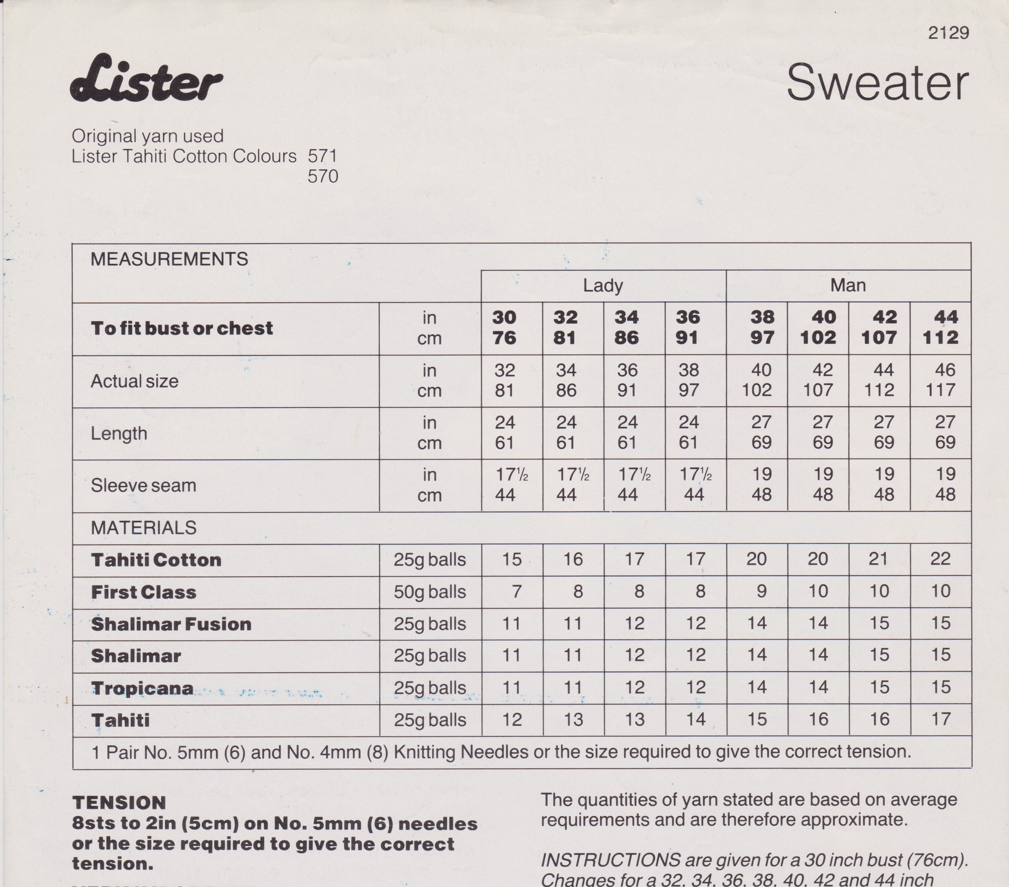 LISTER2129 - UNISEX V NECK SWEATER - PDF KNITTING PATTERN