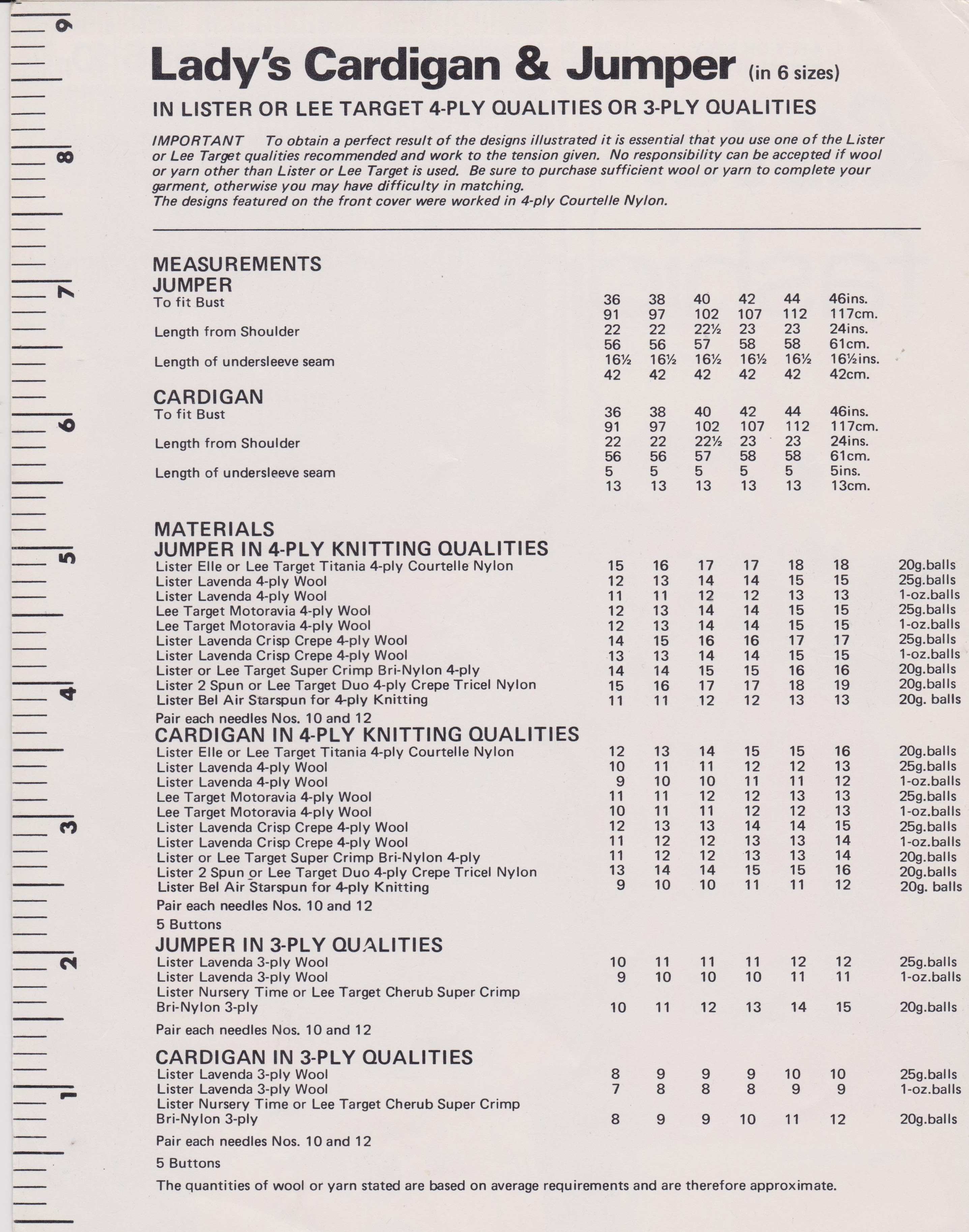 LISTER586 - WOMAN'S SWEATER AND CARDIGAN IN 3 PLY OR 4 PLY - PDF KNITTING PATTERN