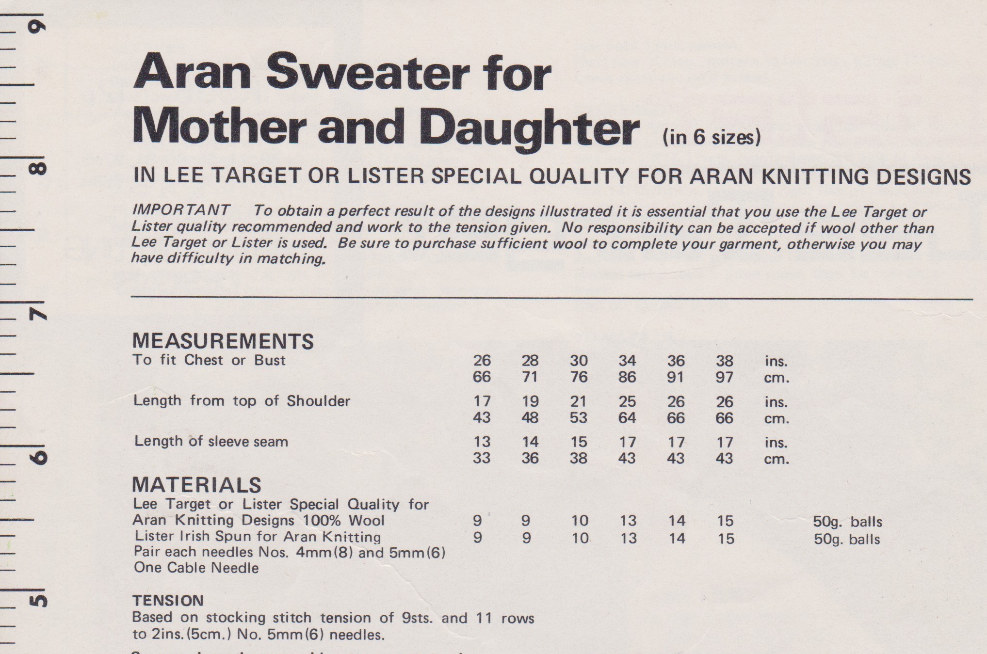 LISTERK596 - WOMAN AND GIRL'S ARAN WEIGHT CABLE SWEATER - PDF KNITTING PATTERN