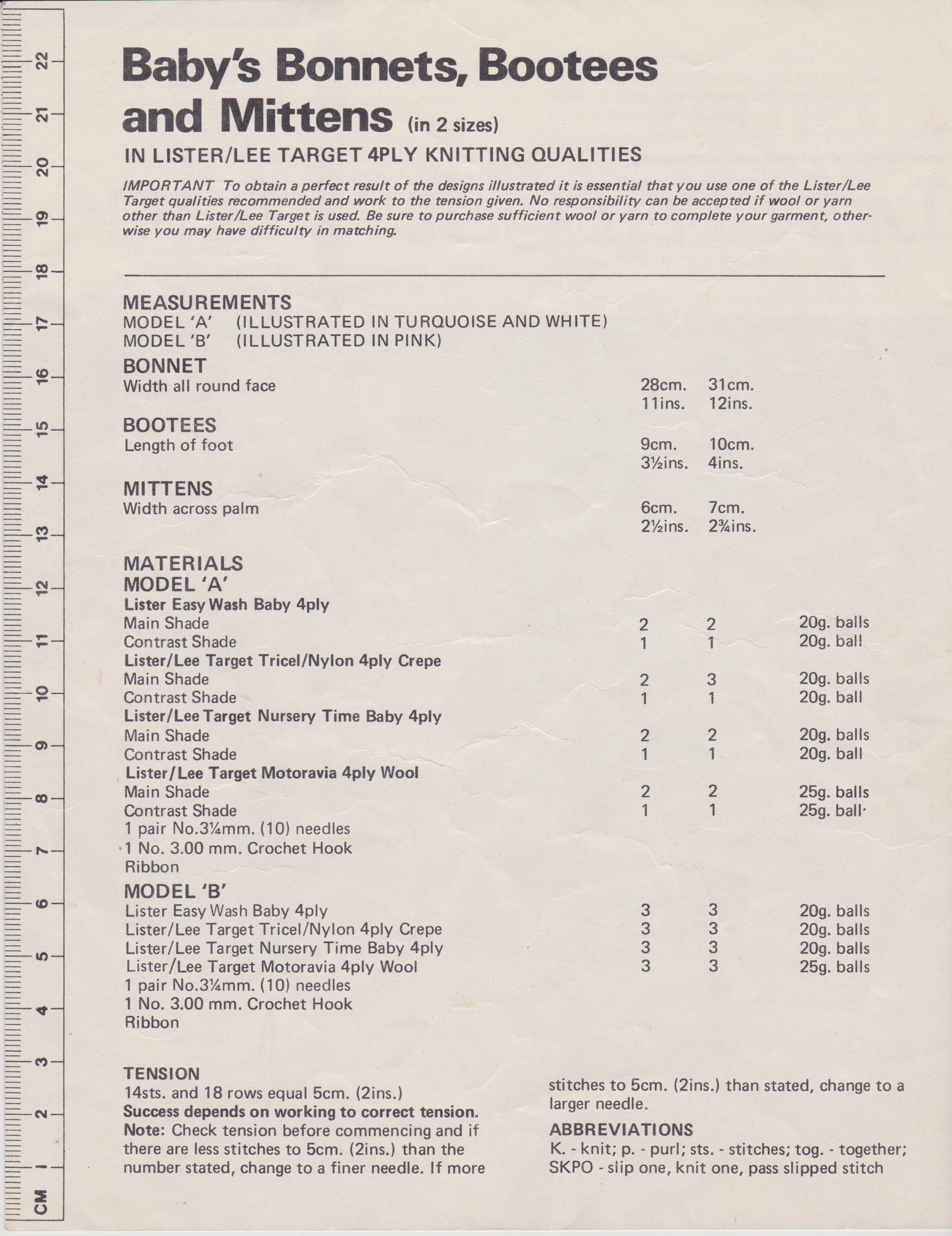 LISTERK9231 - BABY HAT, BONNET, MITTS AND BOOTEES KNITTING PATTERN PDF