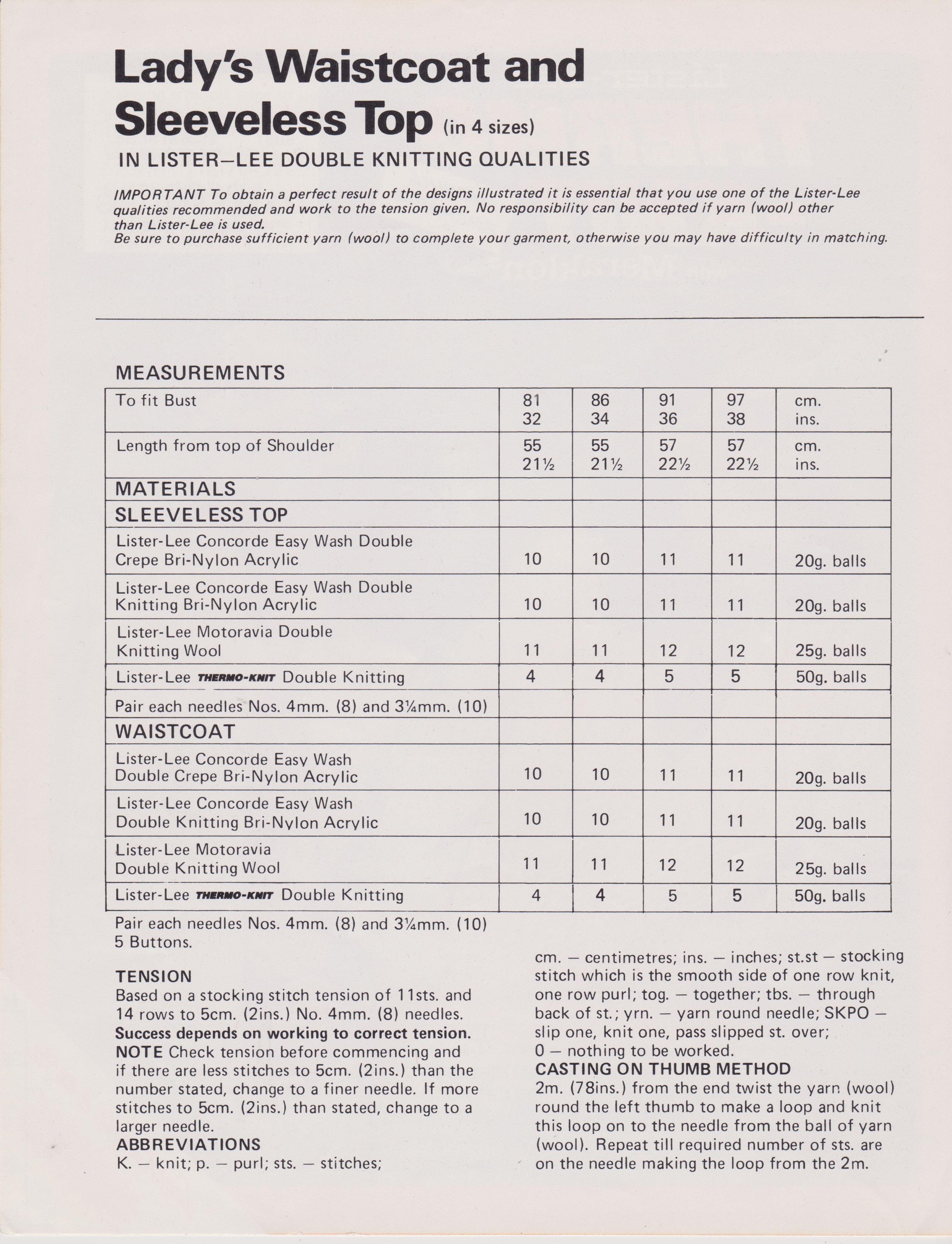 LISTERSLIPS - WOMAN'S SLEEVELESS TOP AND WAISTCOAT IN DK - PDF KNITTING PATTERN