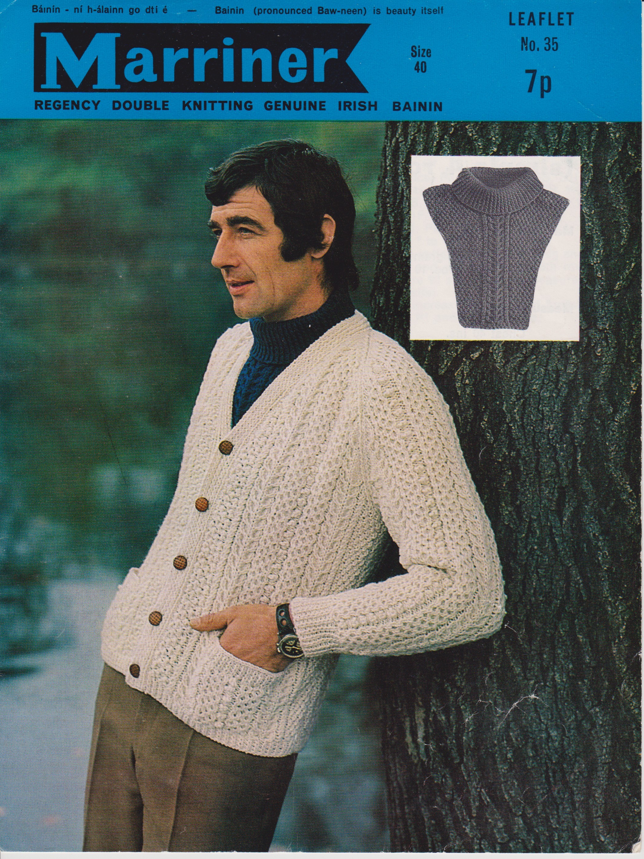 MARRINER35 - MAN'S V NECK CABLE CARDIGAN AND SEPARATE COLLAR INSERT - PDF KNITTING PATTERN