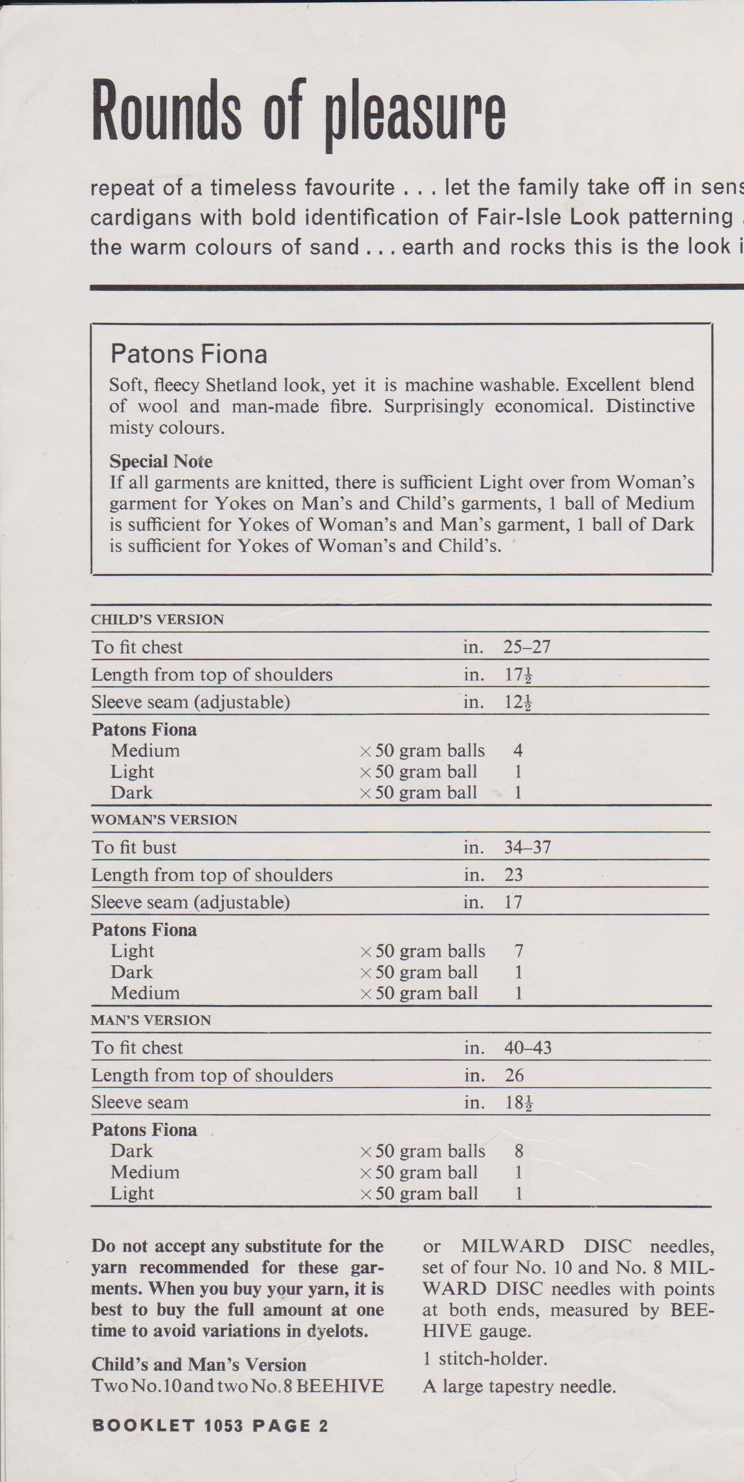 PATONS1053 - FAIR ISLE ADULT AND CHILD CARDIGAN AND SWEATER - PDF KNITTING PATTERN