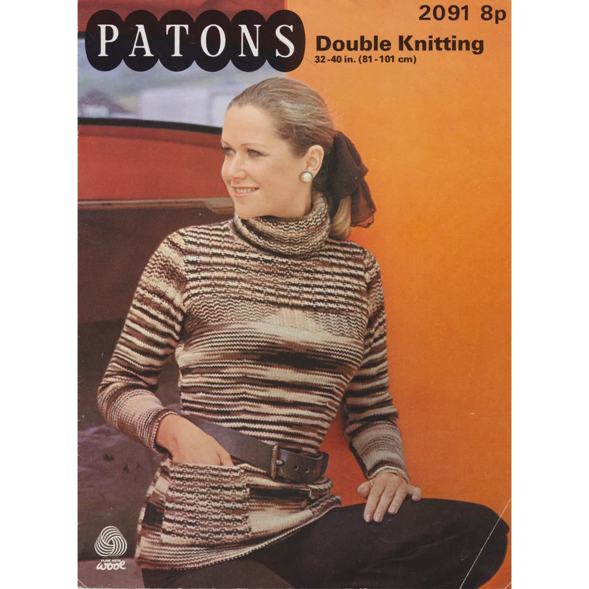 PATONS2091 - WOMAN'S HIGH NECK SWEATER WITH POCKETS - PDF KNITTING PATTERN
