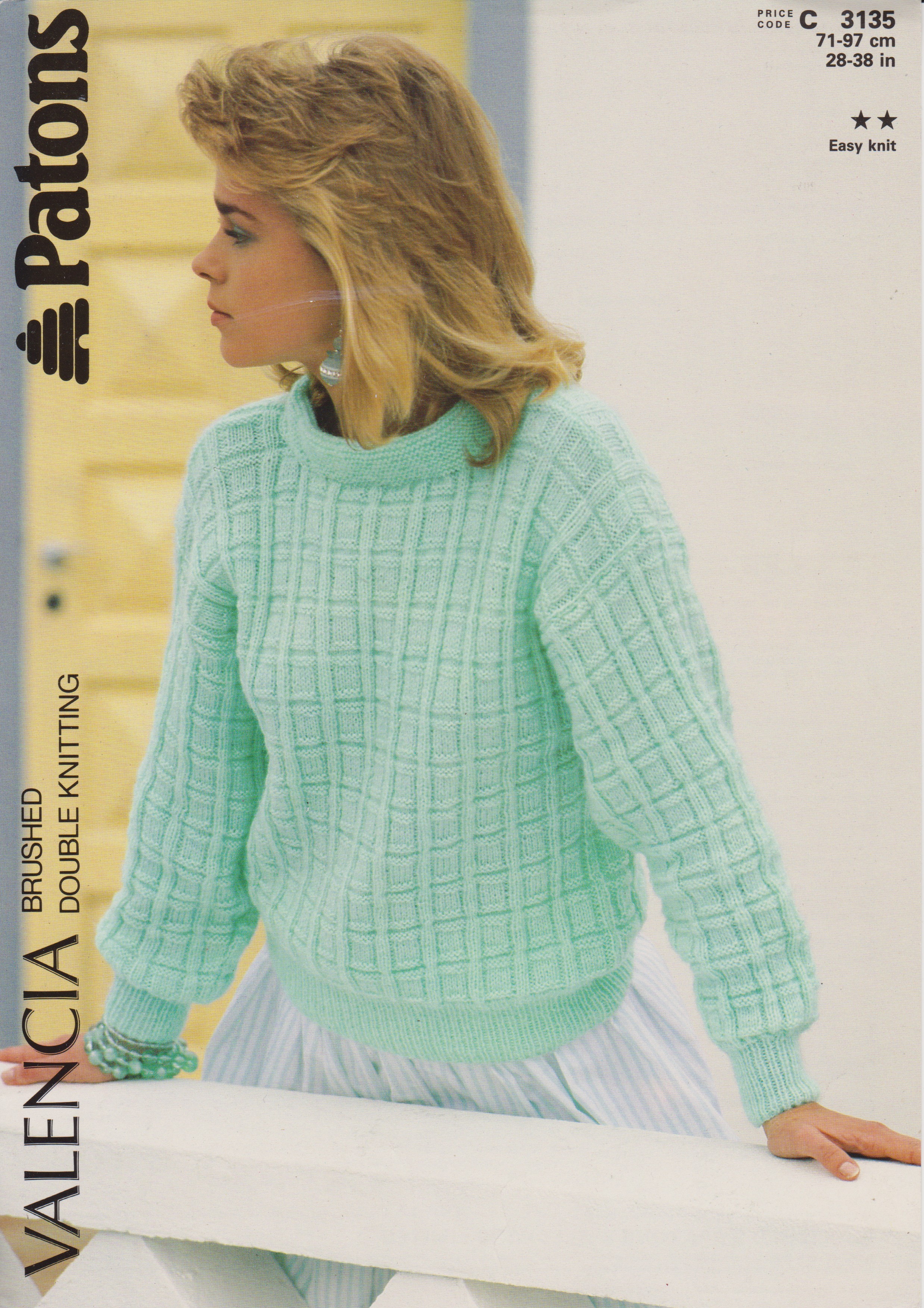 PATONS3135 - WOMAN'S GRID DESIGN SWEATER IN DK - PDF KNITTING PATTERN