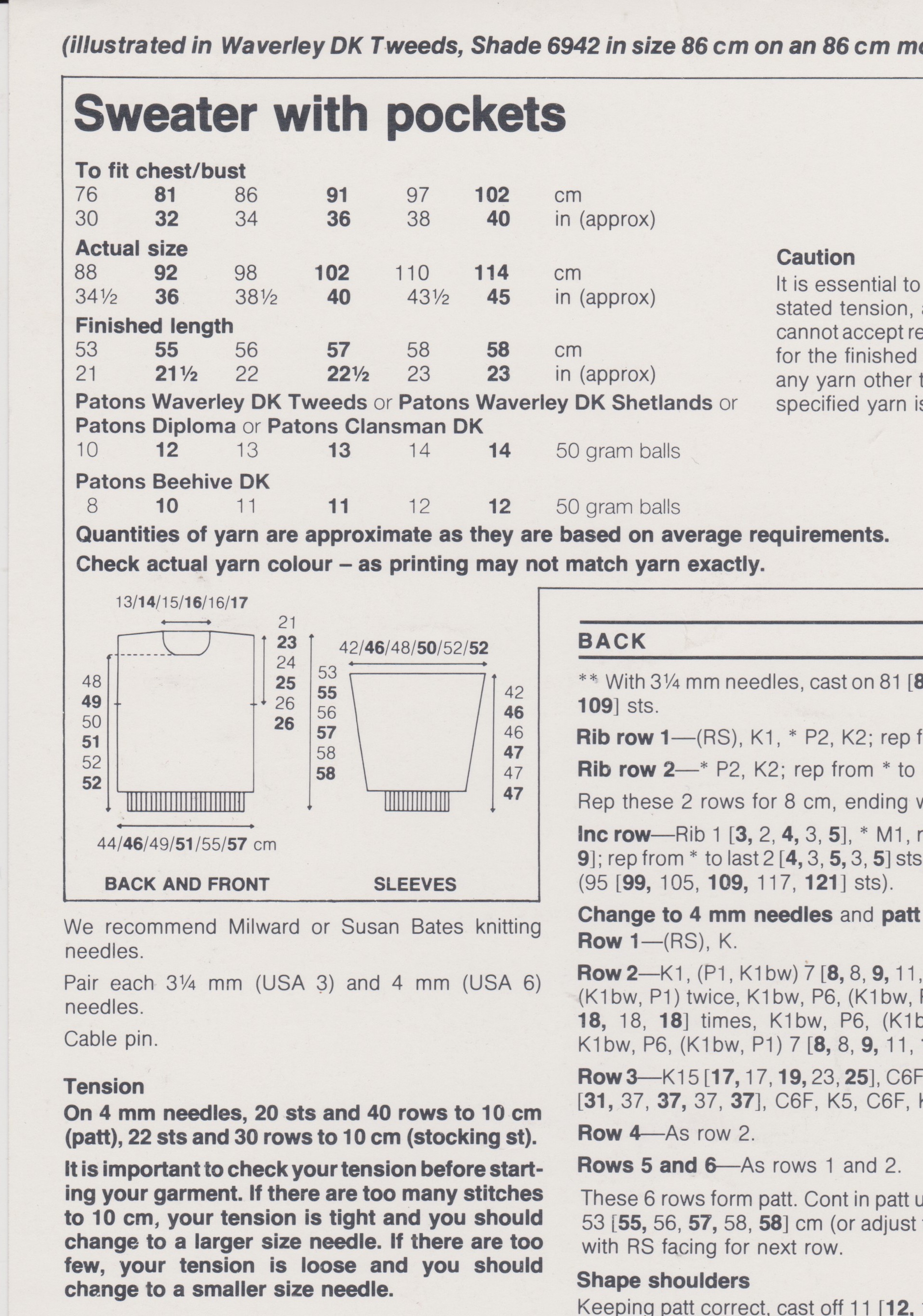 PATONS3281 - WOMAN'S CABLE DK SWEATER WITH POCKETS - PDF KNITTING PATTERN