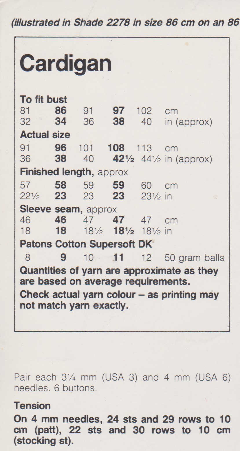 PATONS3367 - WOMAN'S COTTON DK V-NECK CARDIGAN - PDF KNITTING PATTERN