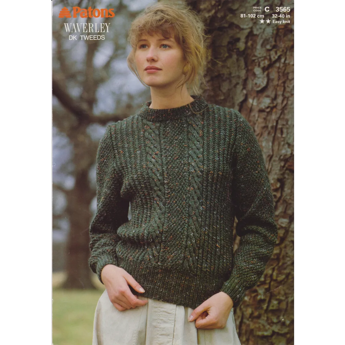 PATONS3565 - WOMAN'S CABLE DESIGN ROUND NECK SWEATER - PDF KNITTING PATTERN
