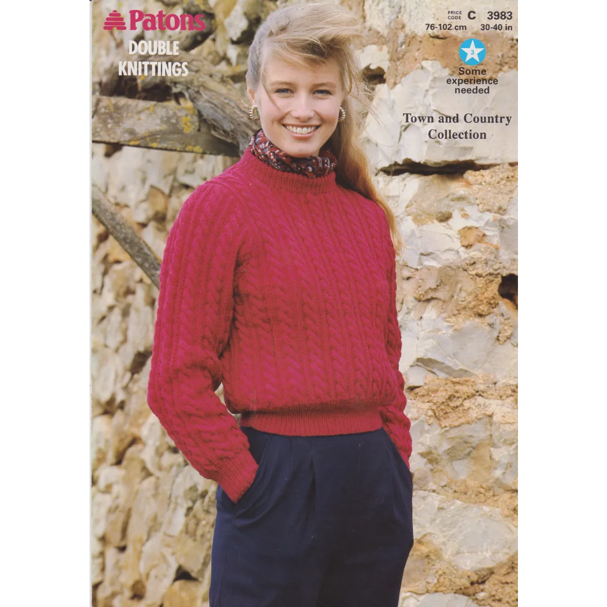 PATONS3983 - WOMAN'S CABLE ROUND NECK SWEATER IN DK - PDF KNITTING PATTERN