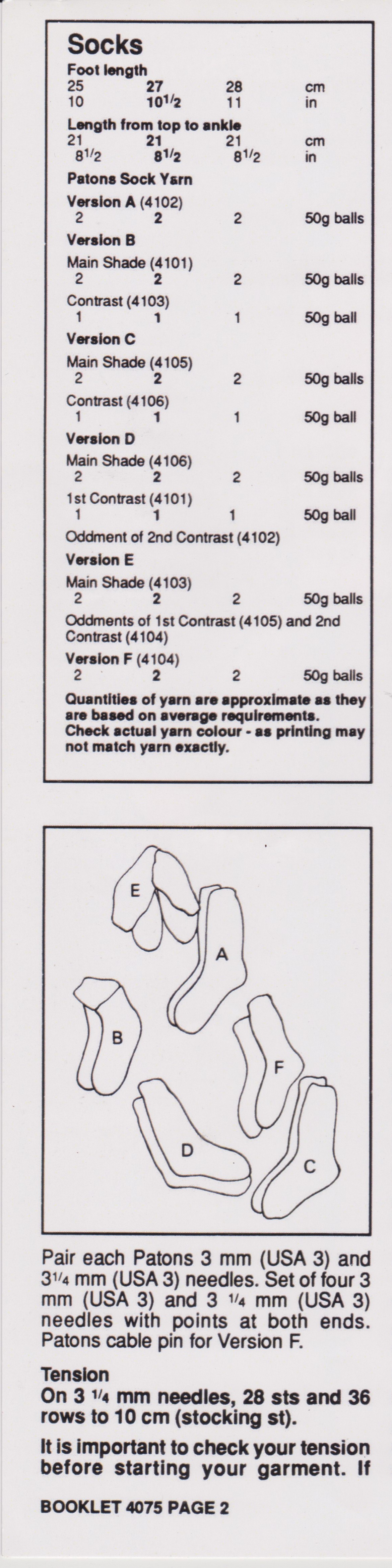 PATONS4075 - FIVE PAIRS OF SOCKS - PDF KNITTING PATTERN
