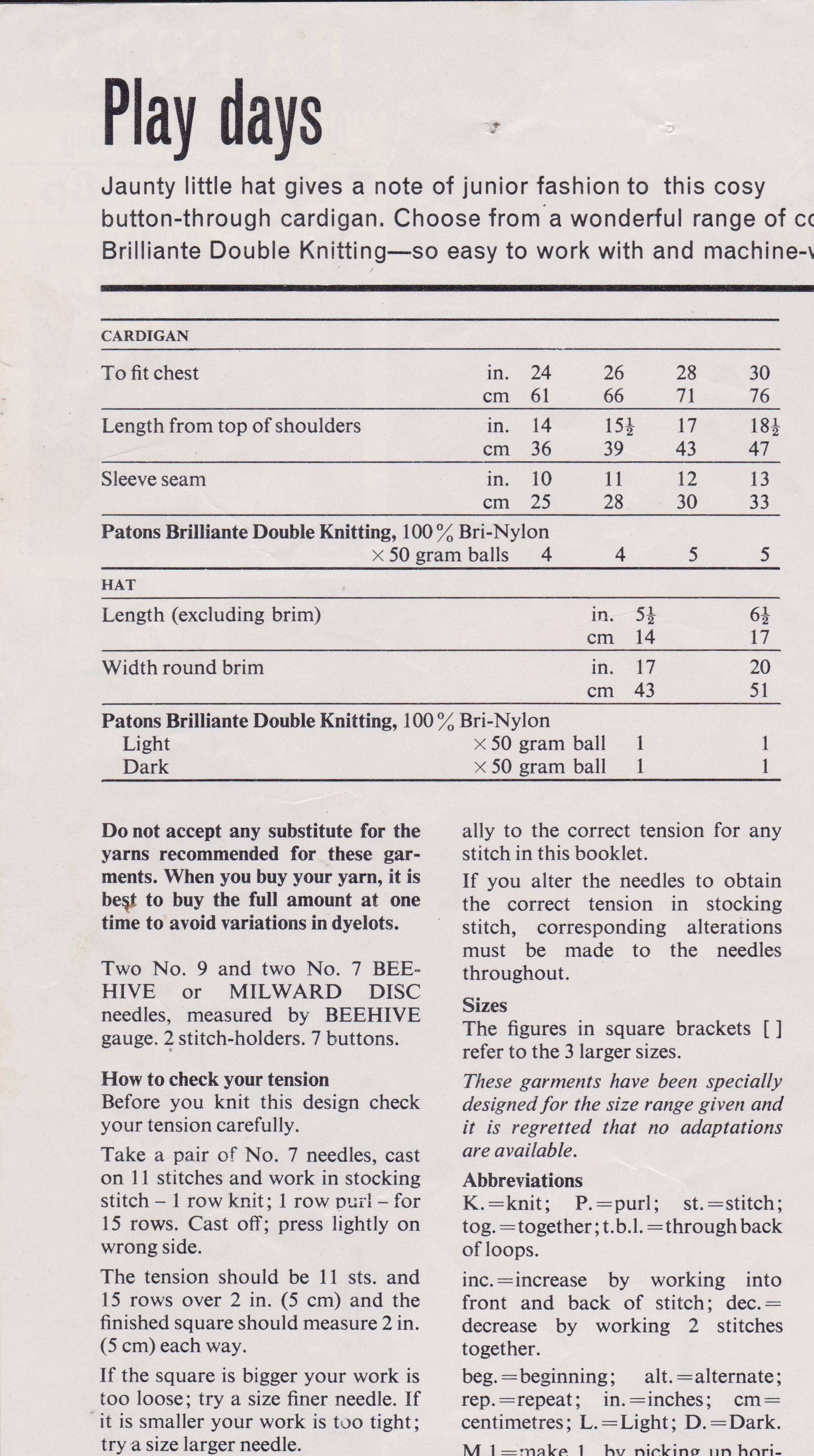 PATONS6453 - Girl's Cardigan and Hat Knitting Pattern PDF