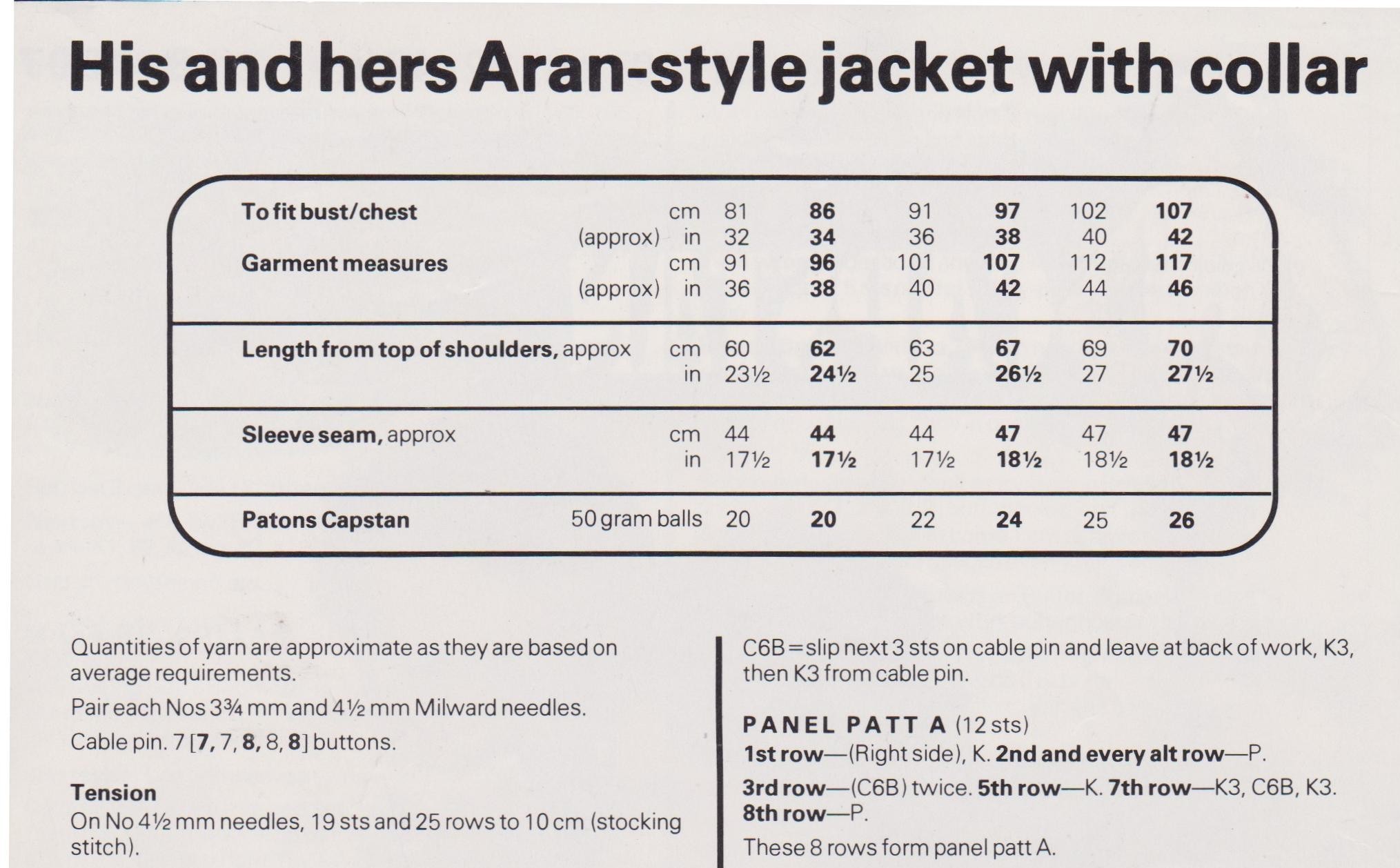 PATONS7207 - ADULT ARAN CABLE KNIT JACKETS - PDF KNITTING PATTERN