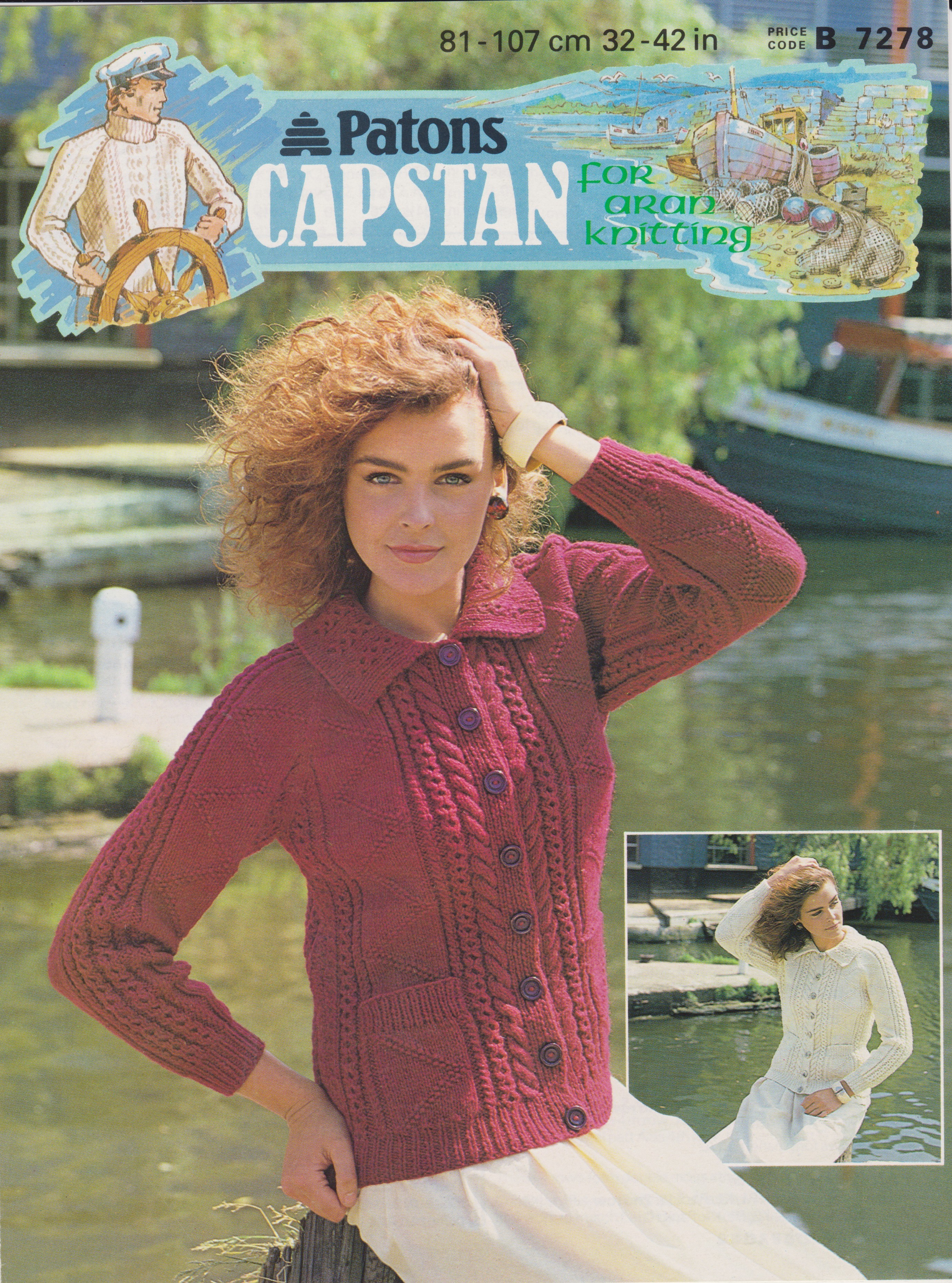 PATONS7278 - WOMAN'S ARAN CABLE JACKET WITH COLLAR AND POCKETS - PDF KNITTING PATTERN