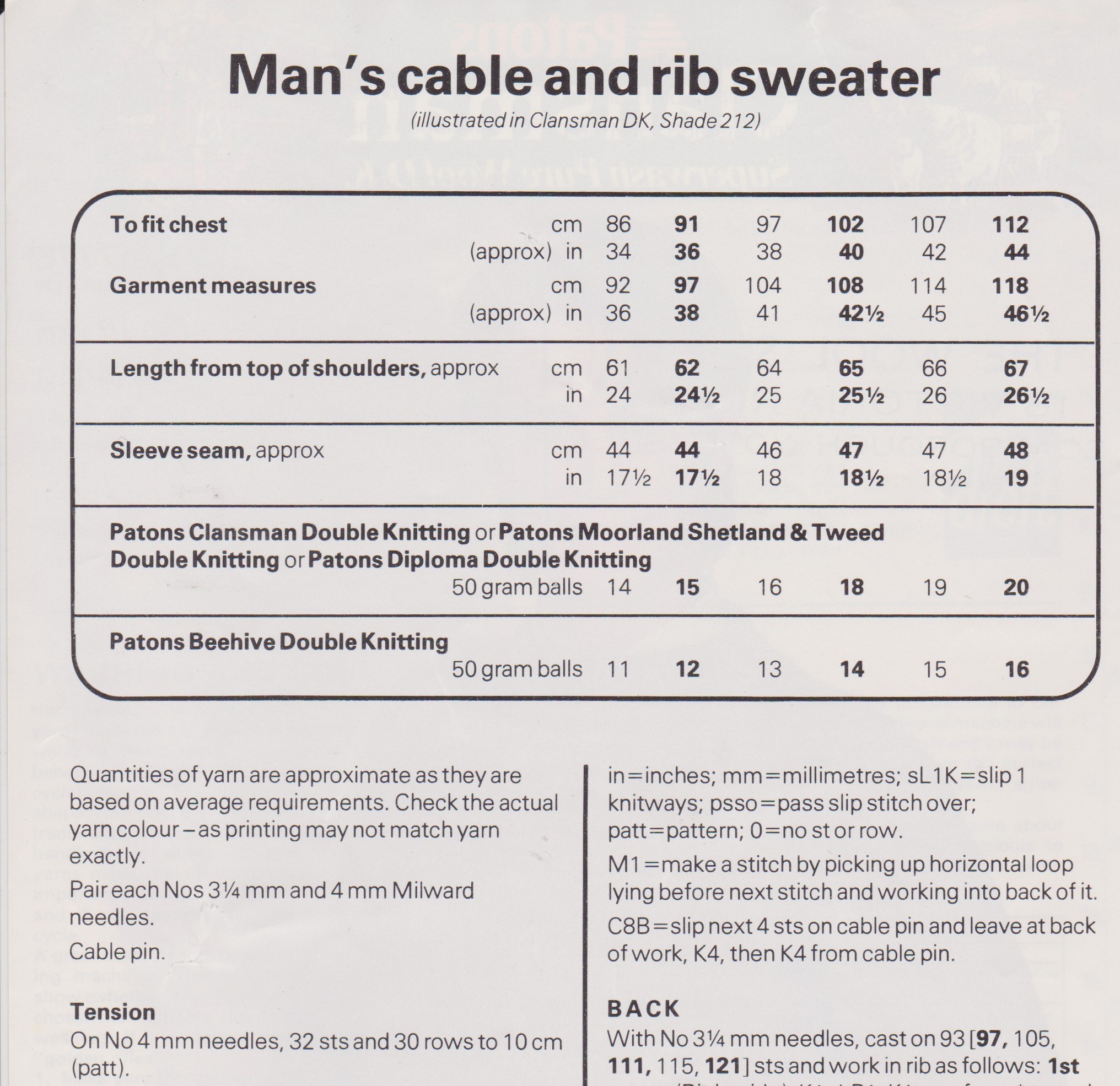 PATONS7778 - MAN'S CABLE SWEATER IN DK - PDF KNITTING PATTERN