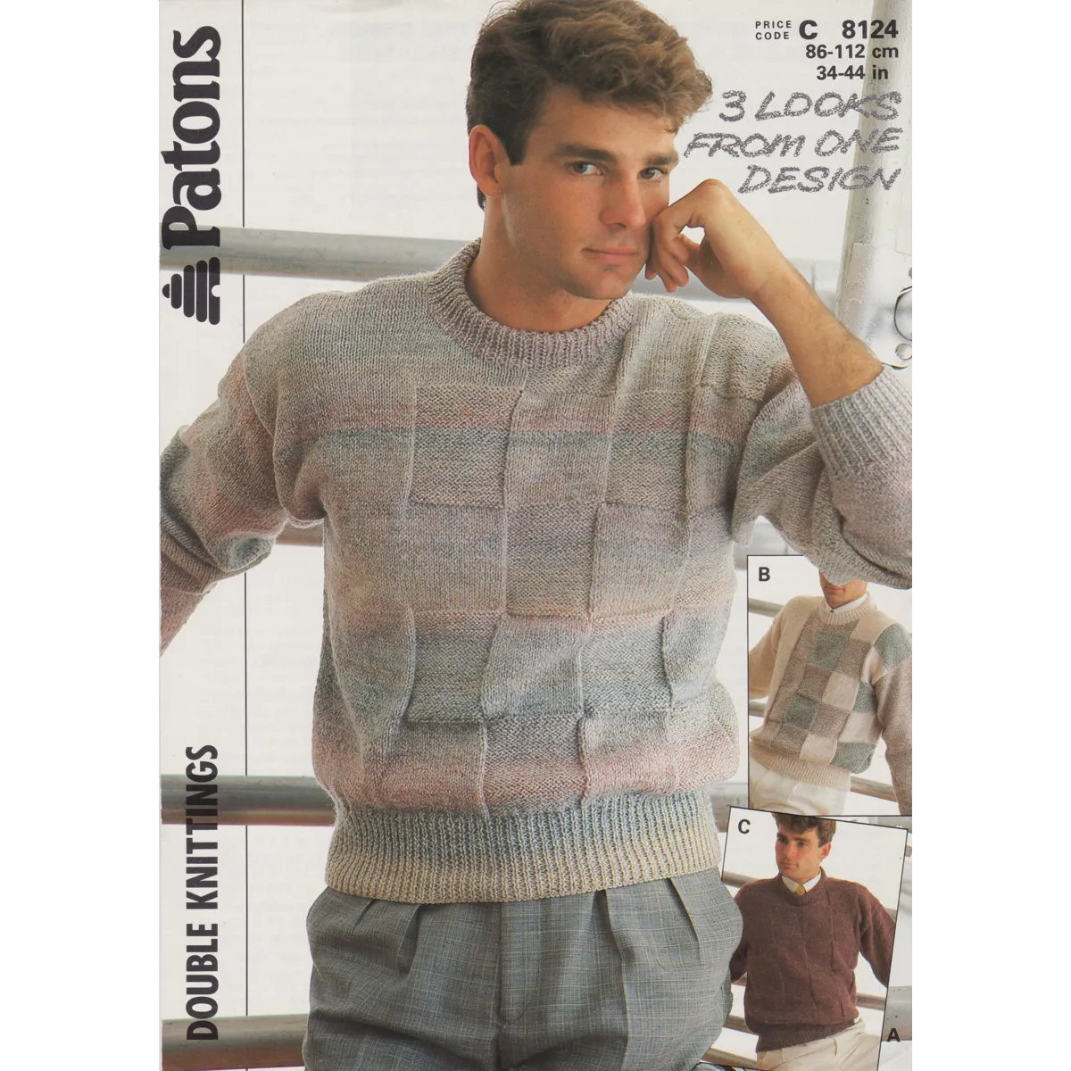 PATONS8124 - MAN'S BASKET WEAVE DESIGN SWEATER IN DK - PDF KNITTING PATTERN