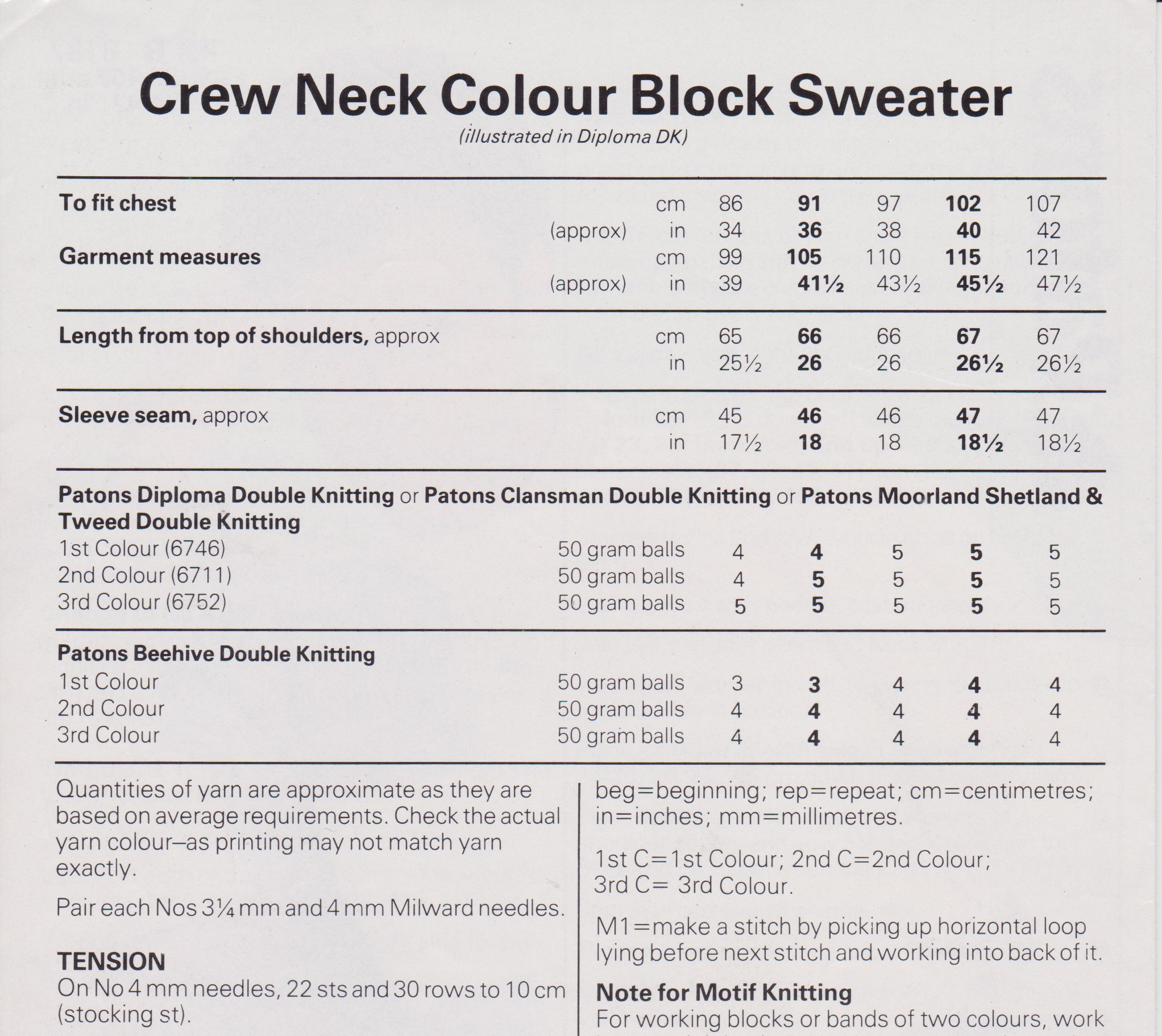 PATONS8137 - MAN'S COLOUR BLOCK DESIGN ROUND NECK SWEATER IN DK - PDF KNITTING PATTERN