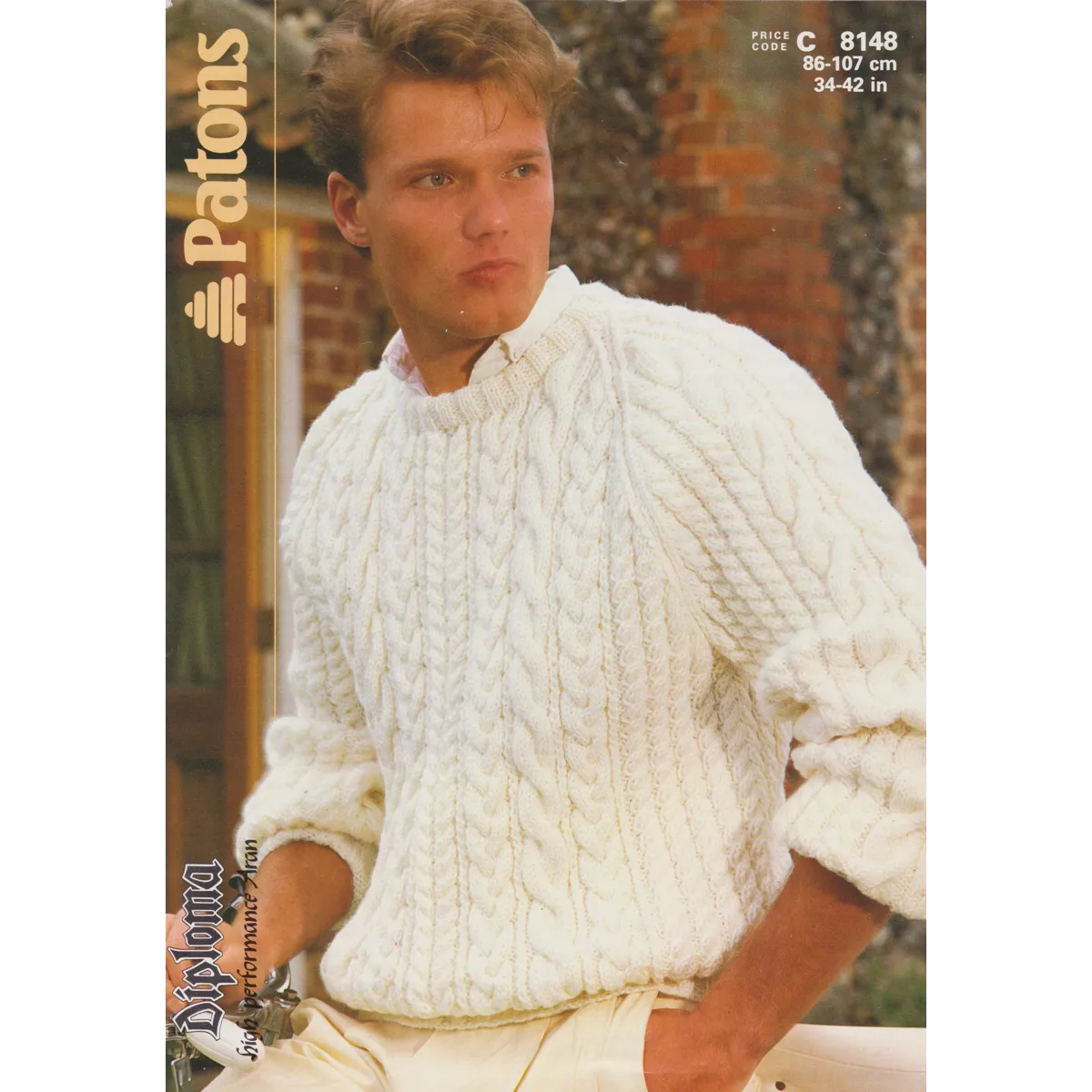 PATONS8148 - MAN'S ARAN CABLE SWEATER - PDF KNITTING PATTERN