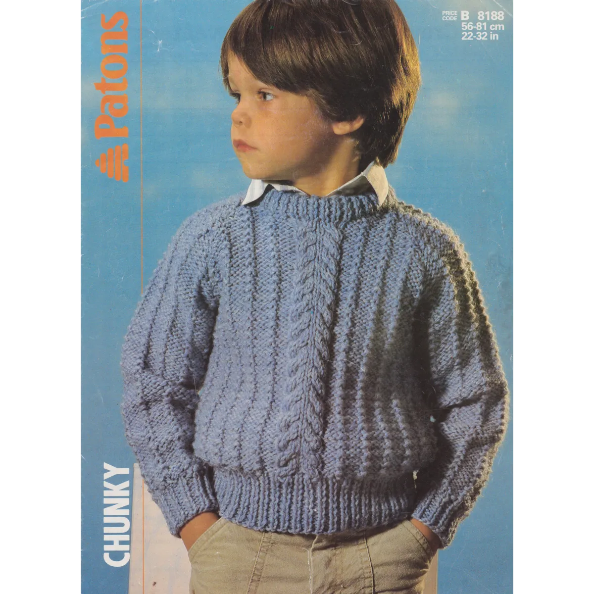 PATONS8188 - Child's Chunky Knit Cable Sweater Knitting Pattern PDF