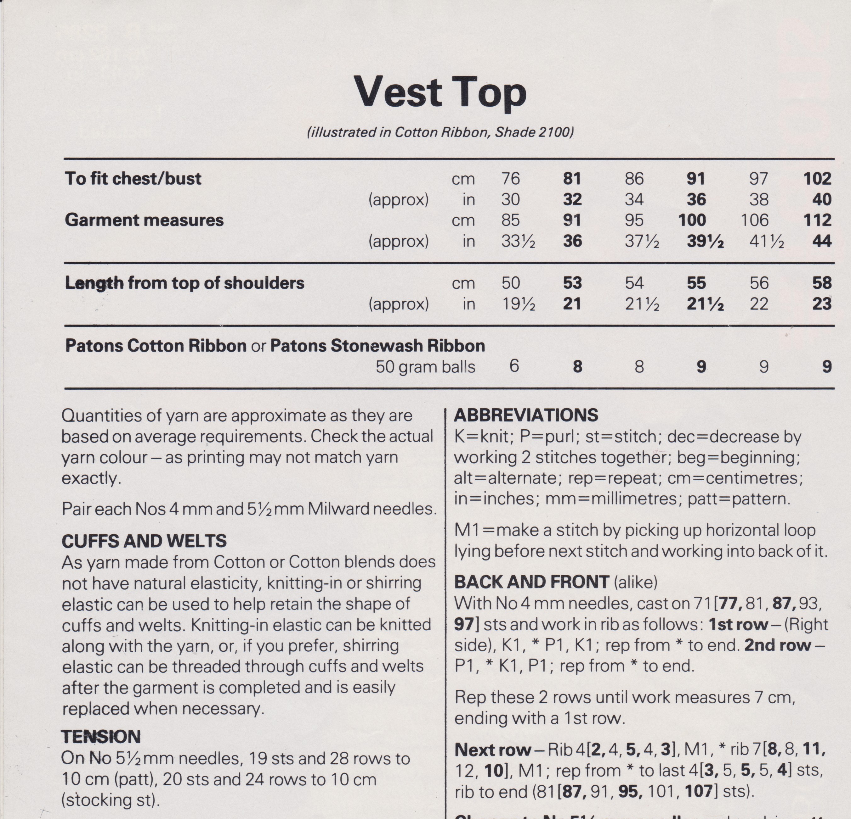 PATONS8285 - WOMAN'S AND TEEN'S COTTON SLEEVELESS TOP - PDF KNITTING PATTERN