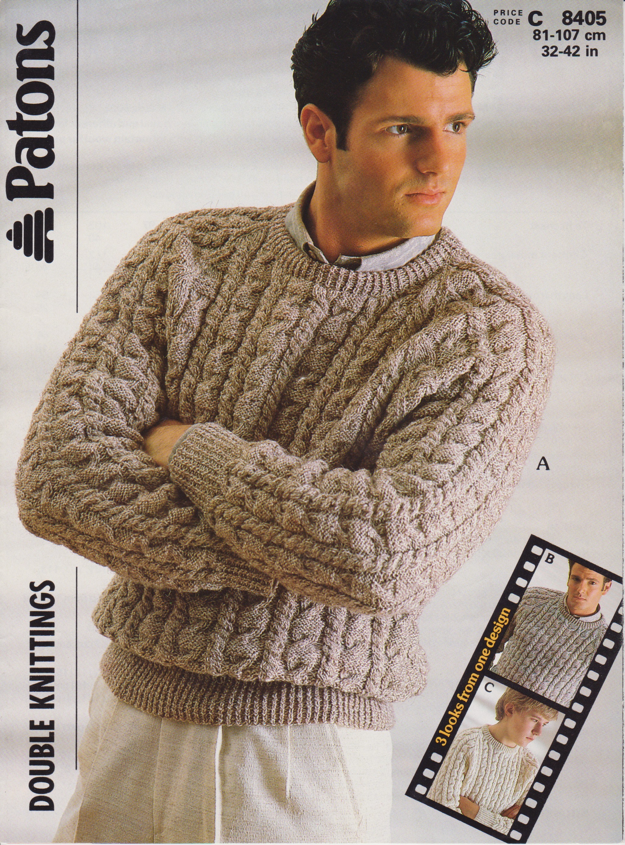 PATONS8405 - MAN'S AND TEEN'S SWEATER WITH CABLE DESIGN IN DK - PDF KNITTING PATTERN