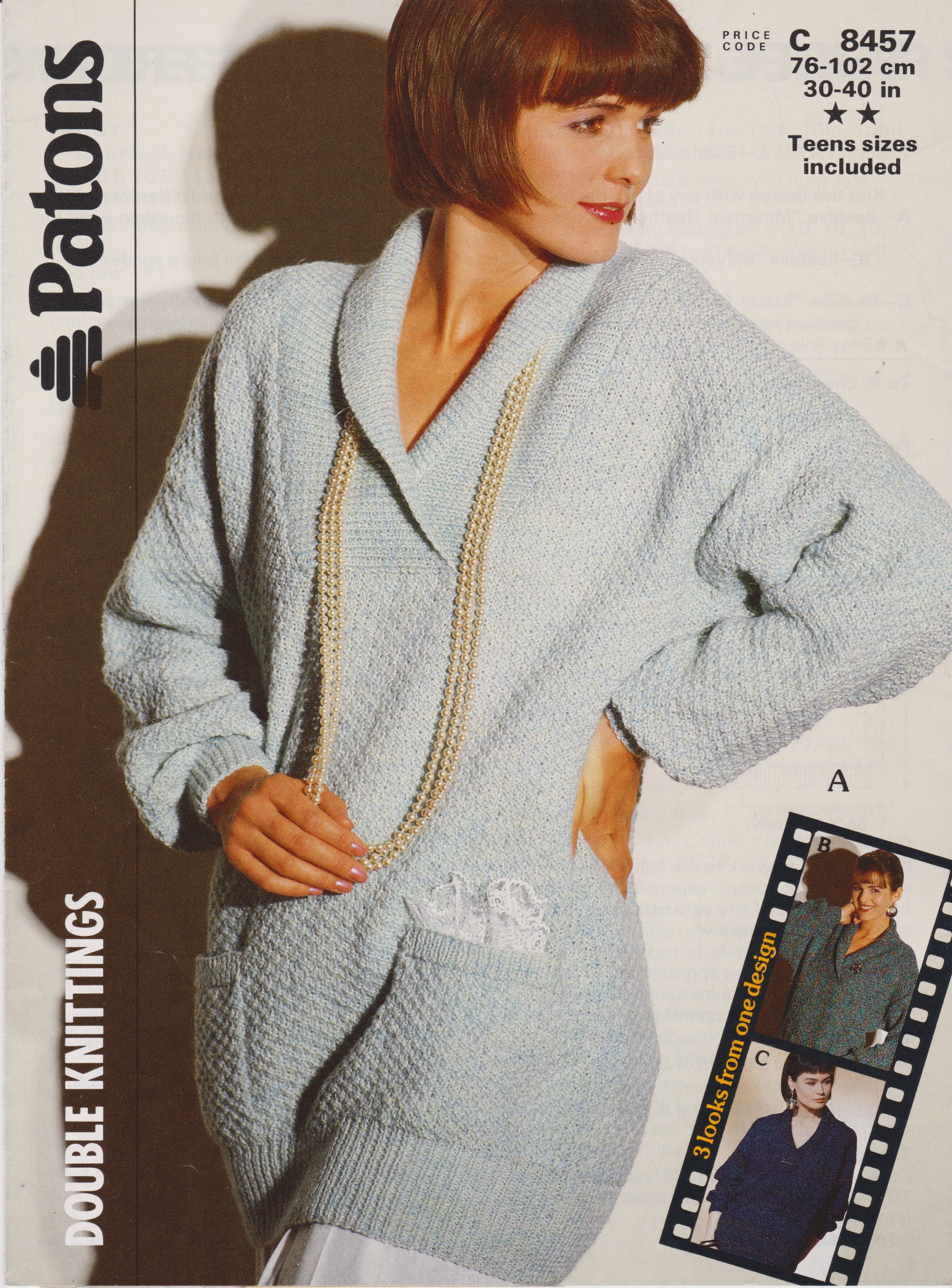 PATONS8457 - WOMAN'S AND TEEN'S LONGLING SWEATER WITH POCKETS IN DK - PDF KNITTING PATTERN