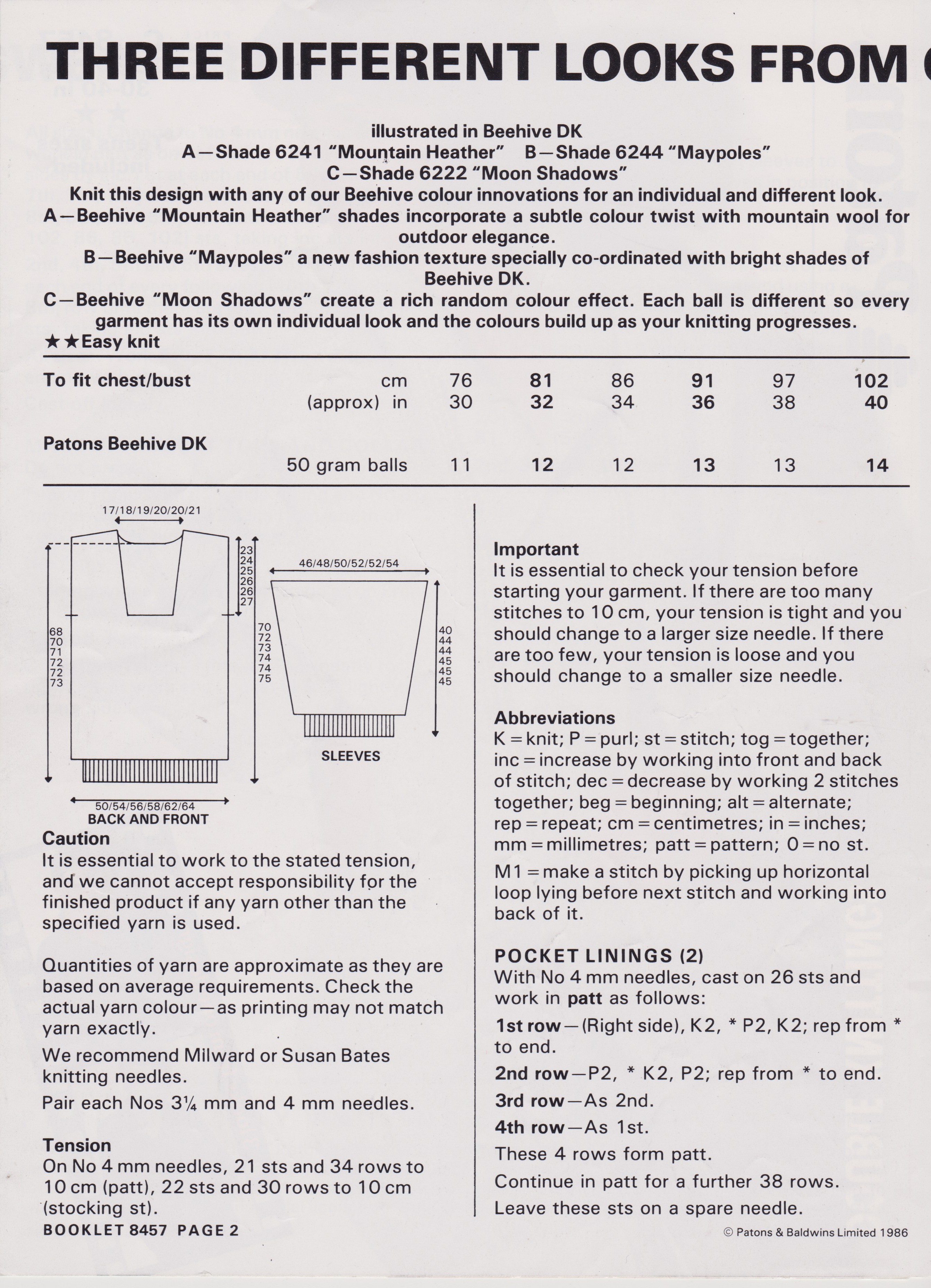 PATONS8457 - WOMAN'S AND TEEN'S LONGLING SWEATER WITH POCKETS IN DK - PDF KNITTING PATTERN