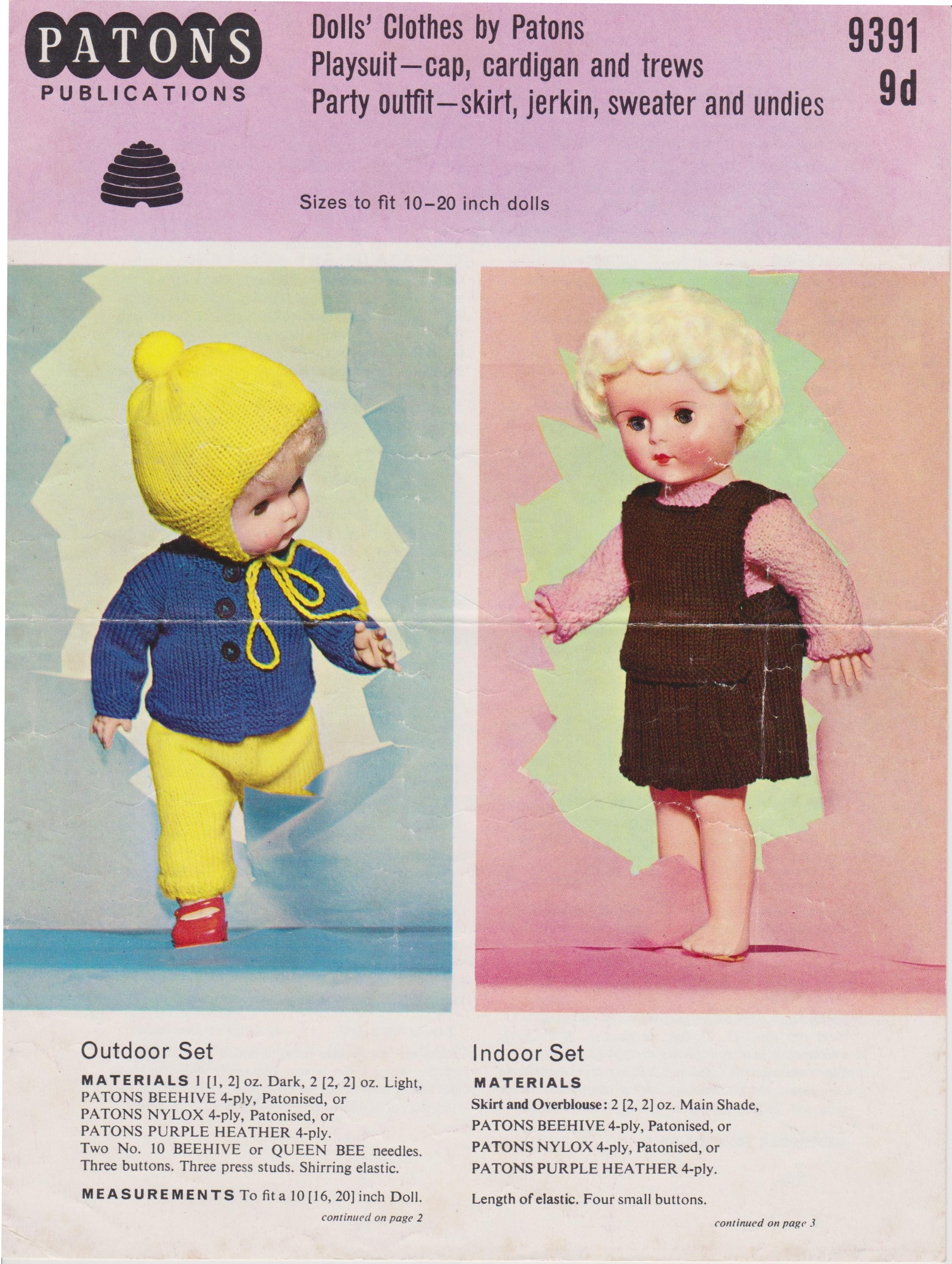 PATONS9391 - DOLLS CLOTHES - PDF KNITTING PATTERN