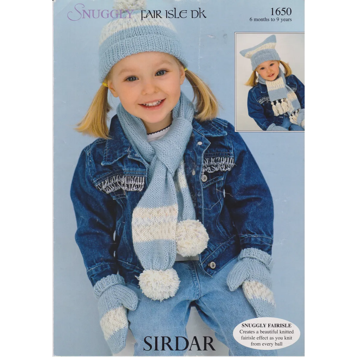 SIRDAR1650 - GIRL'S HAT, MITTENS AND SCARF KNITTING PATTERN PDF