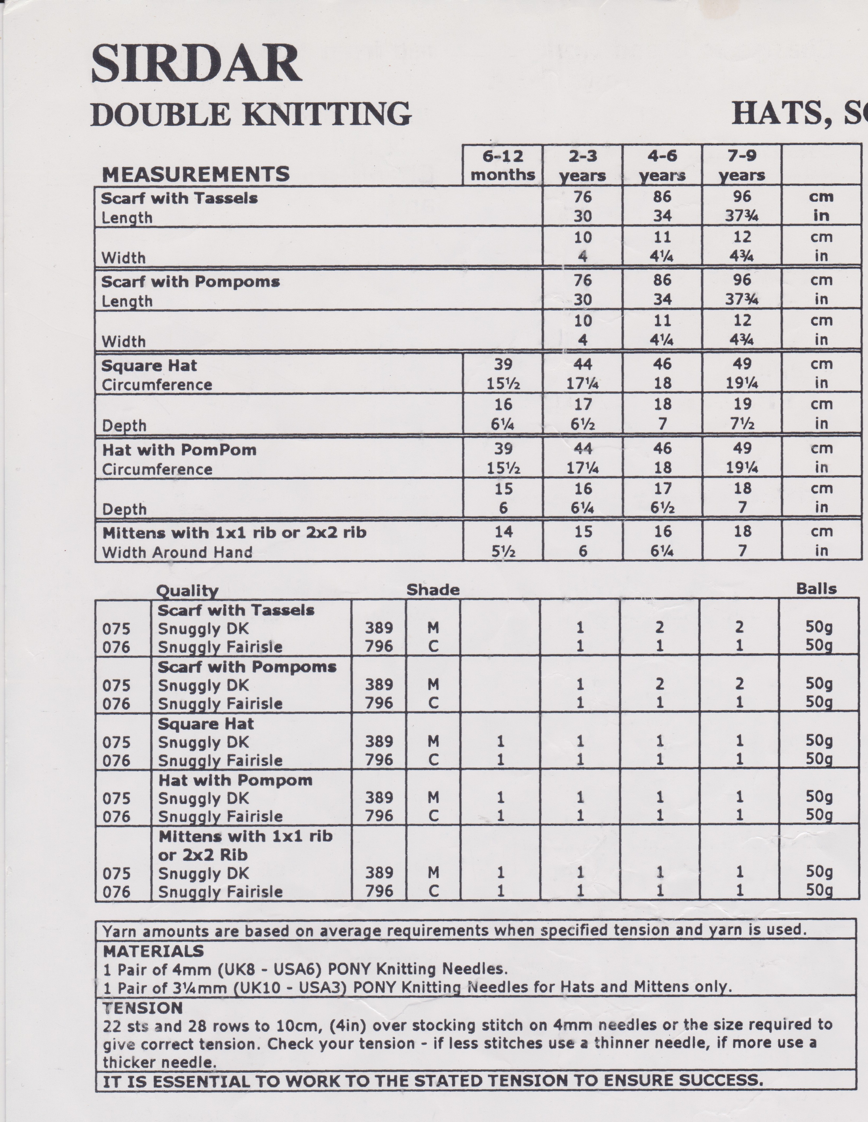 SIRDAR1650 - GIRL'S HAT, MITTENS AND SCARF KNITTING PATTERN PDF