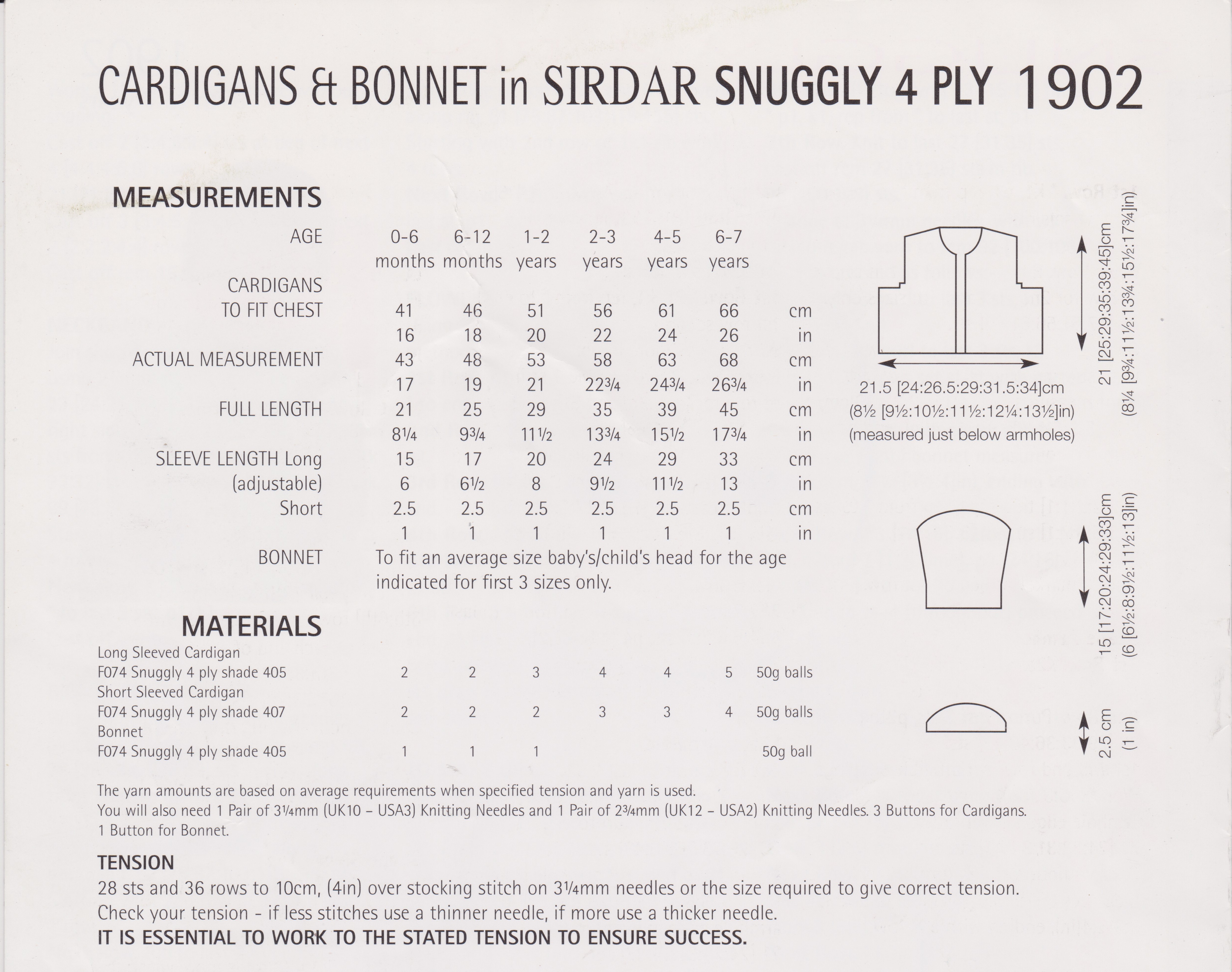 SIRDAR1902 - BABY GIRL CARDIGANS AND BONNET PDF KNITTING PATTERN