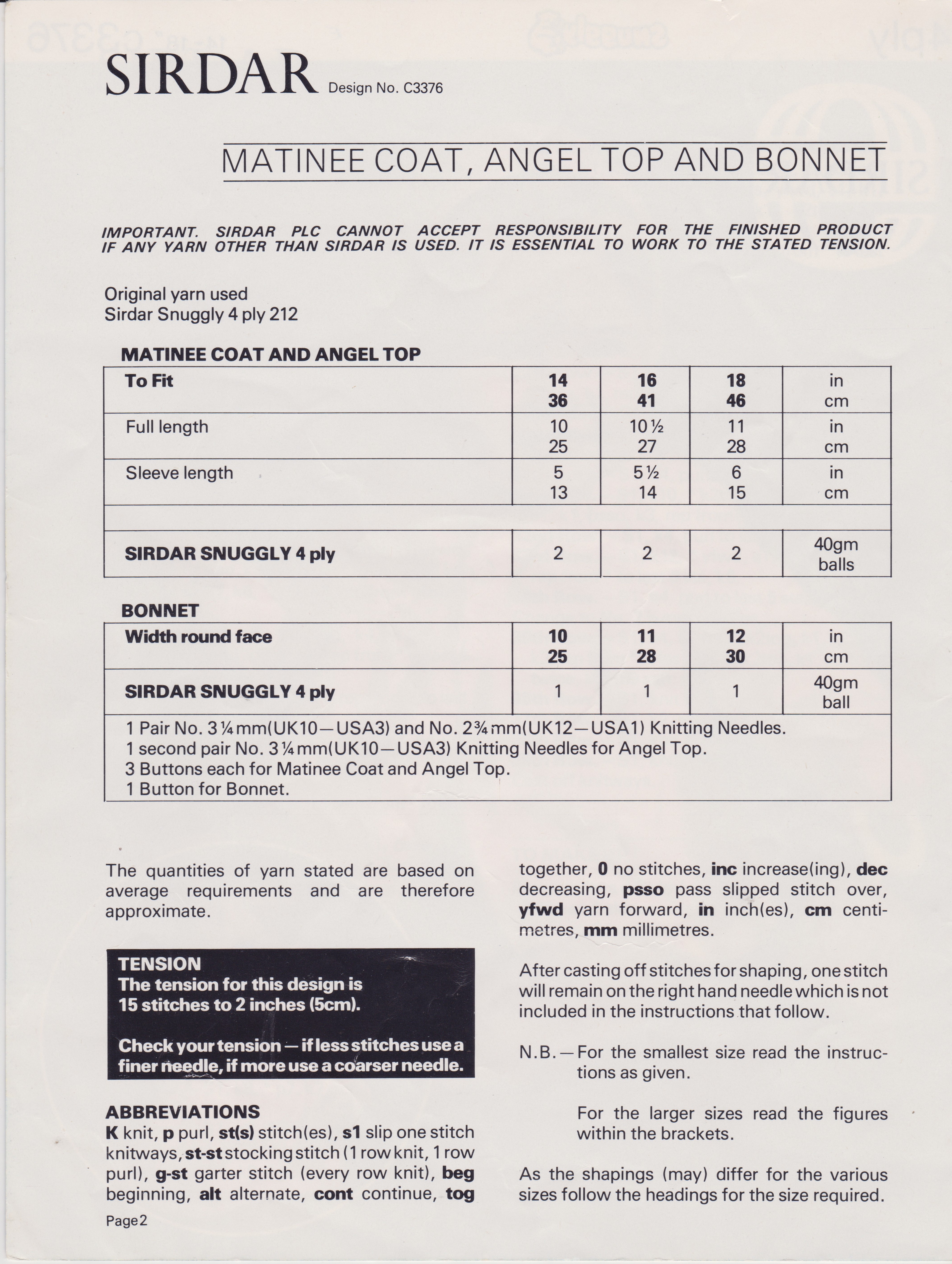 SIRDAR3376 - BABY GIRL JACKET, ANGEL TOP AND BONNET PDF KNITTING PATTERN