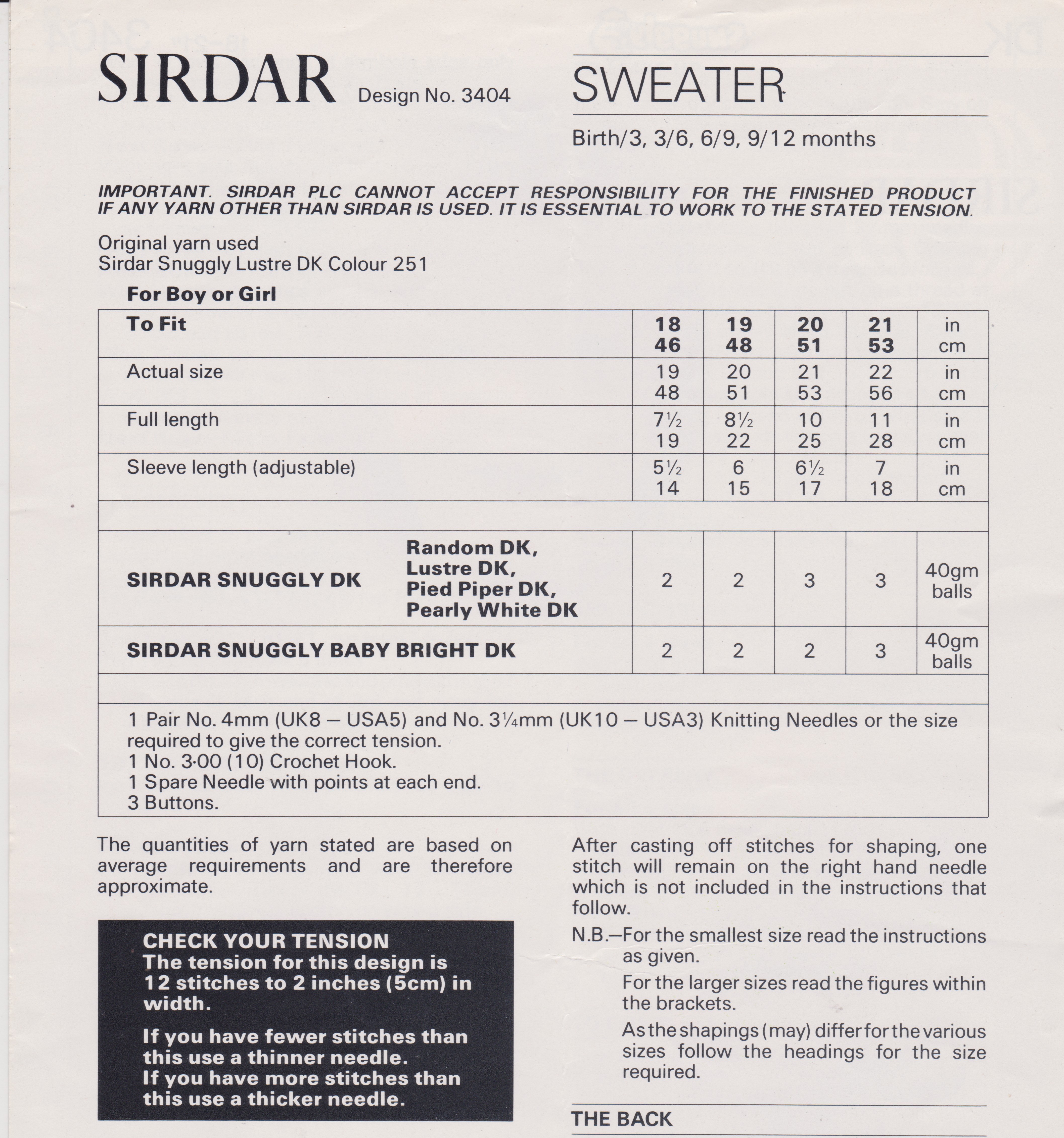 SIRDAR3404 - GIRL'S SWEATER WITH BOBBLE DESIGN KNITTING PATTERN PDF