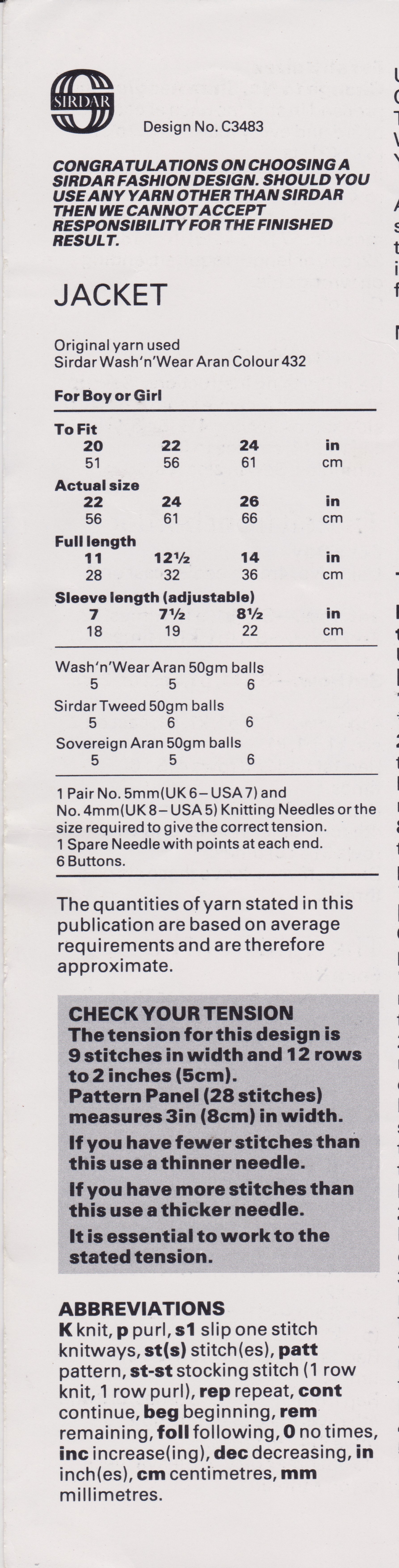 SIRDAR3483 - CHILD'S HOODED CABLE JACKET KNITTING PATTERN PDF