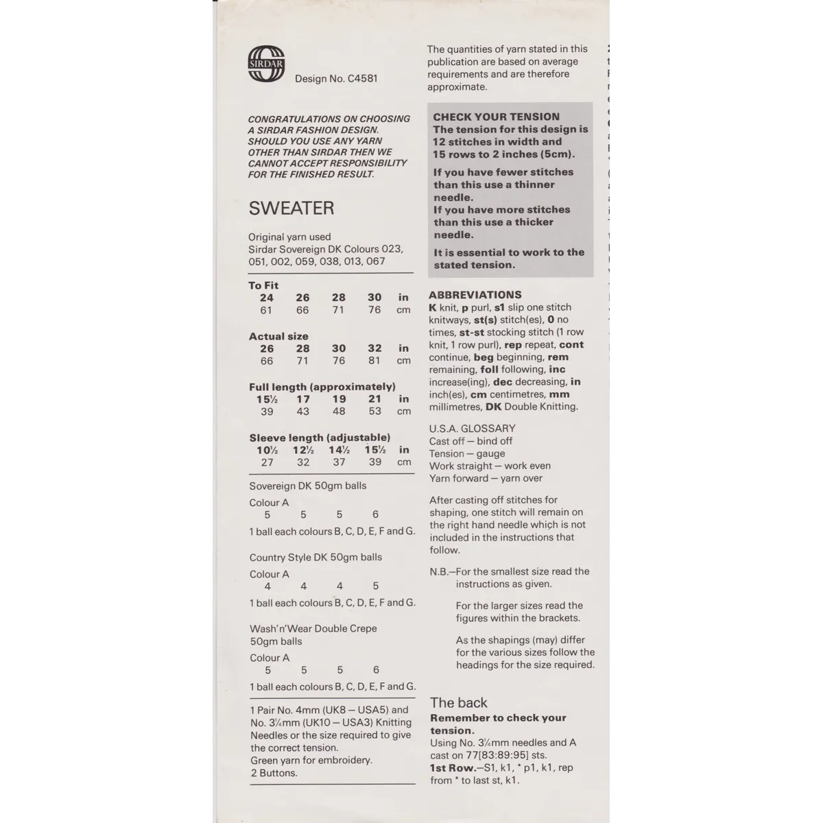 SIRDAR4581 - GIRLS SWEATER WITH RABBIT DESIGN IN DK - PDF KNITTING PATTERN