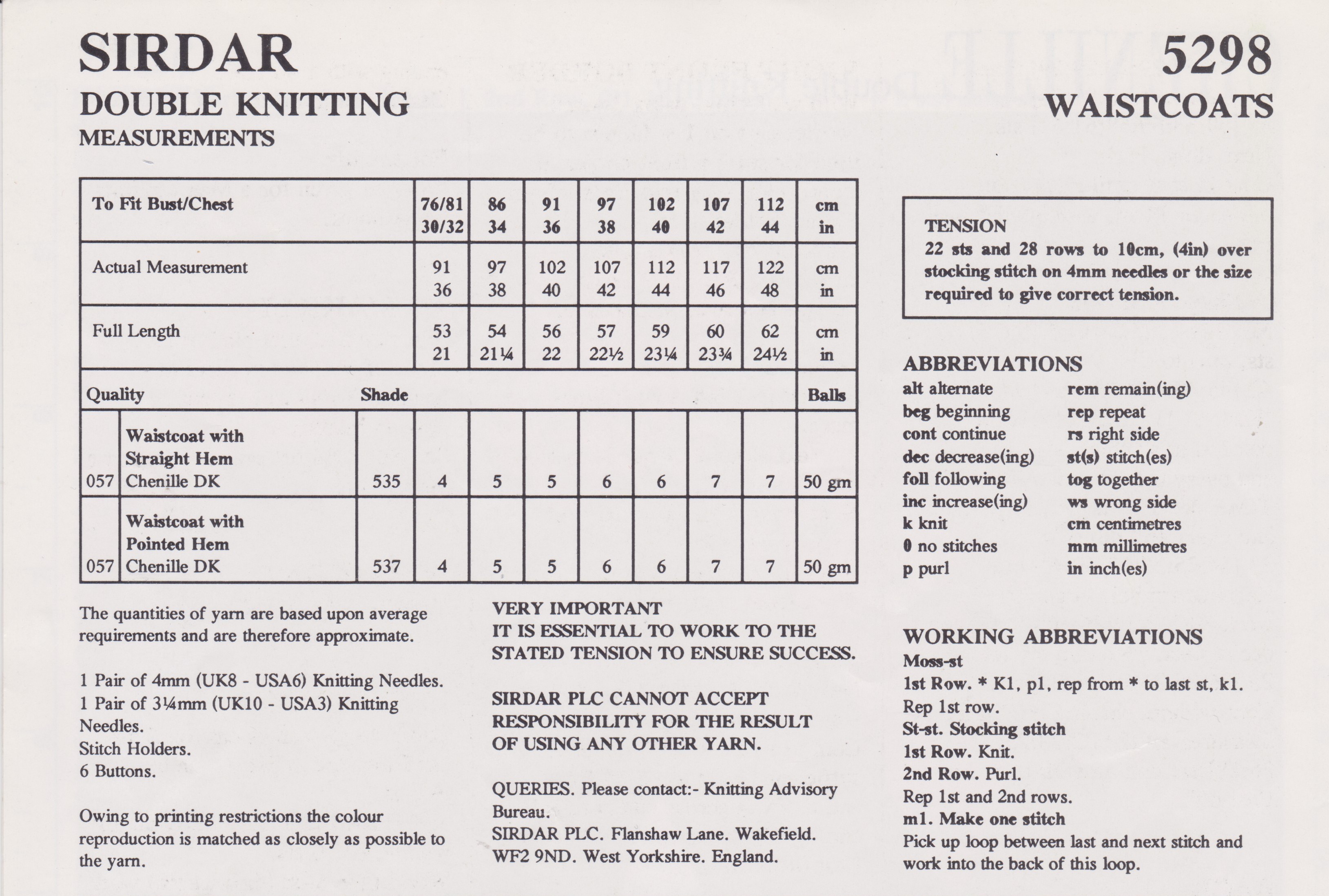 SIRDAR5298 - ADULT DK WAISTCOAT - PDF KNITTING PATTERN