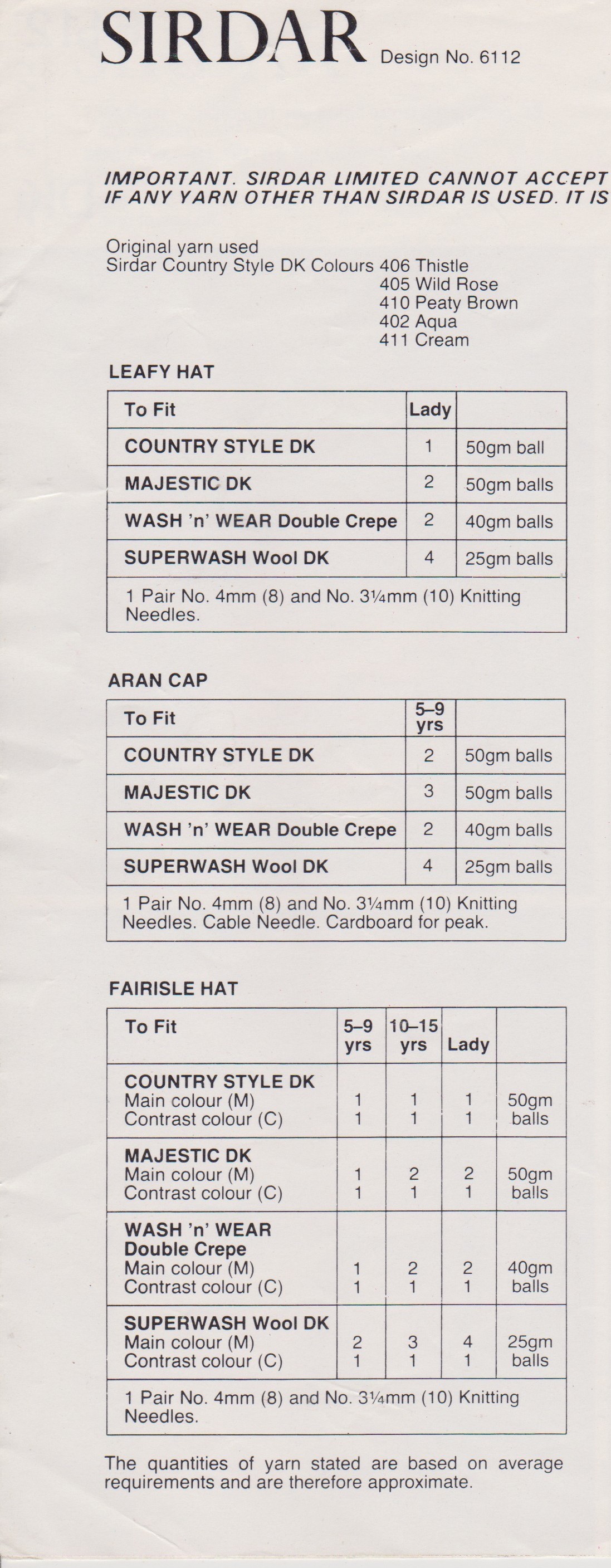 SIRDAR6112 - WOMAN'S AND CHILD'S HATS AND CAP IN DK - PDF KNITTING PATTERN