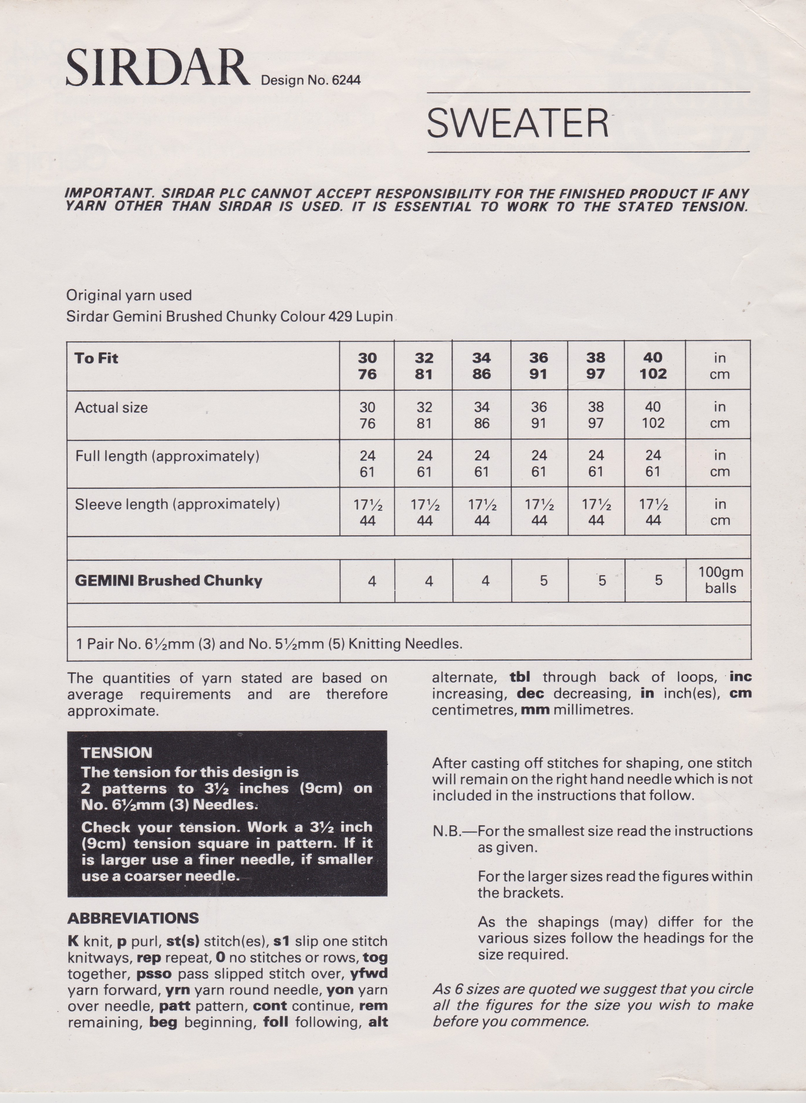 SIRDAR6244 - WOMAN'S SWEATER IN CHUNKY - PDF KNITTING PATTERN