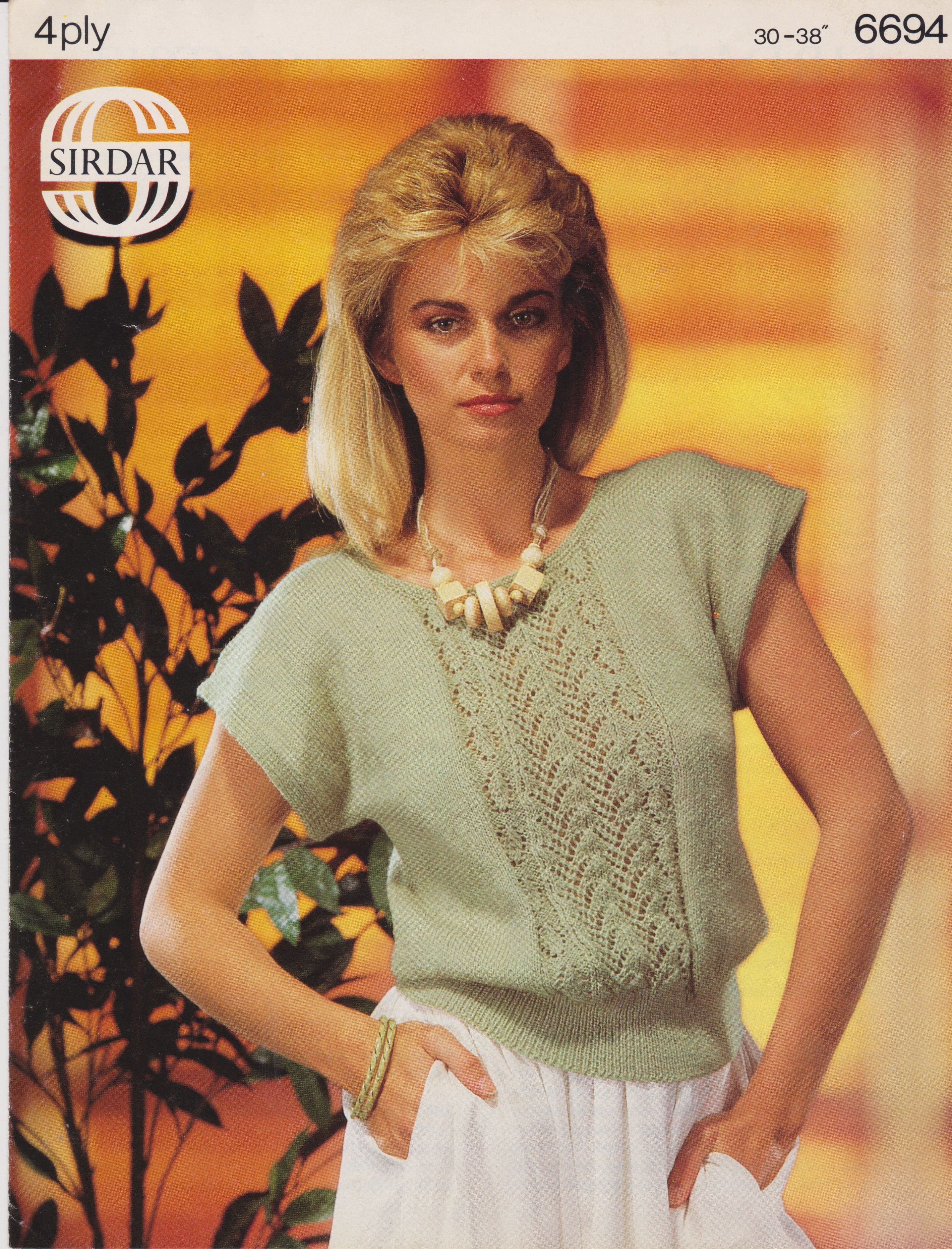 SIRDAR6694 - WOMAN'S TOP IN 4 PLY WITH LACY PANEL - PDF KNITTING PATTERN