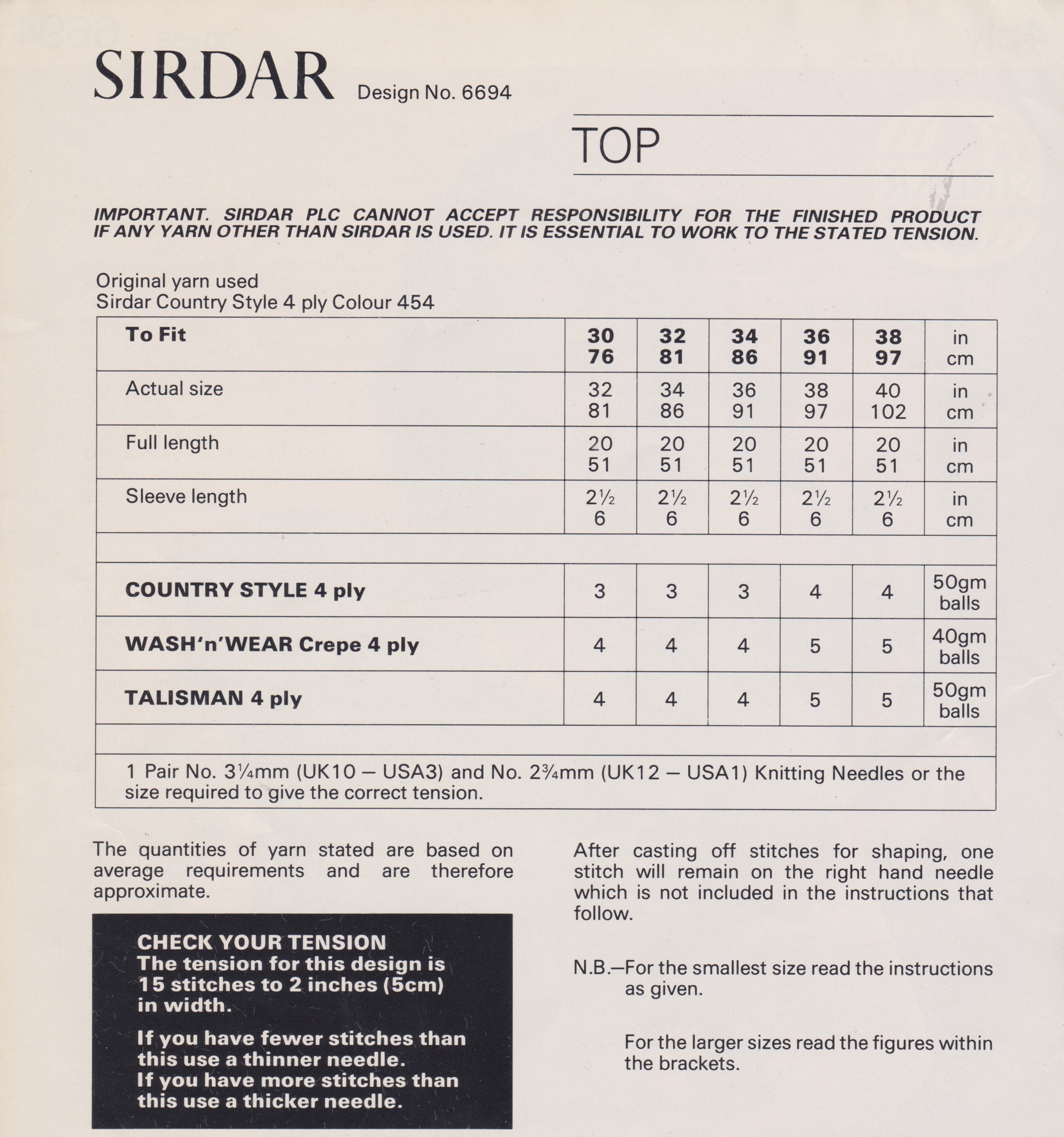 SIRDAR6694 - WOMAN'S TOP IN 4 PLY WITH LACY PANEL - PDF KNITTING PATTERN