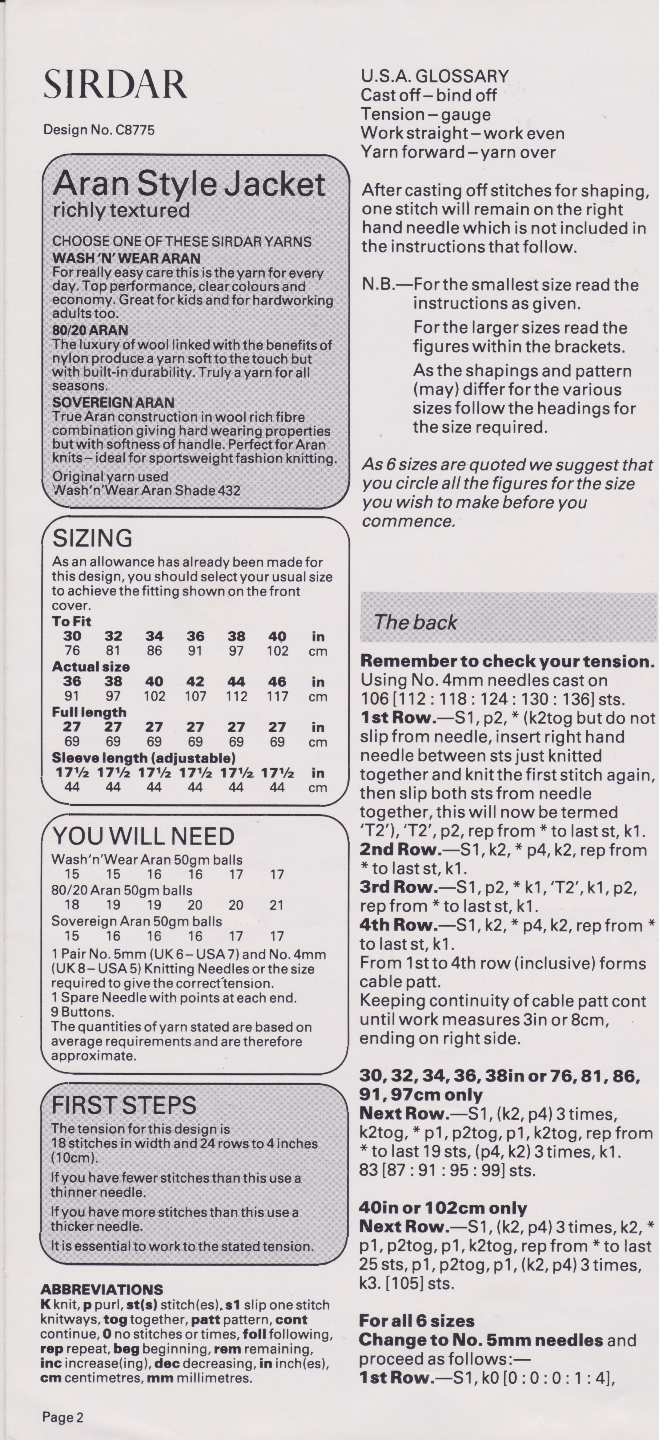 SIRDAR8775 - WOMAN'S CABLE PATTERN ARAN JACKET - PDF KNITTING PATTERN